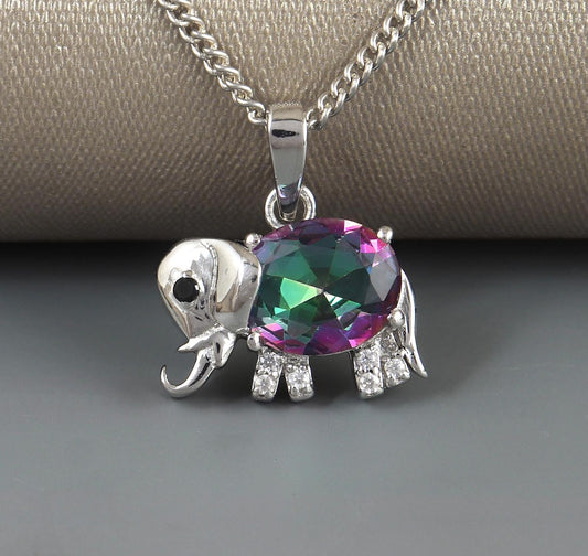 Mystic Topaz Elephant Pendant: 925 Sterling Silver Multi Gemstone Jewelry