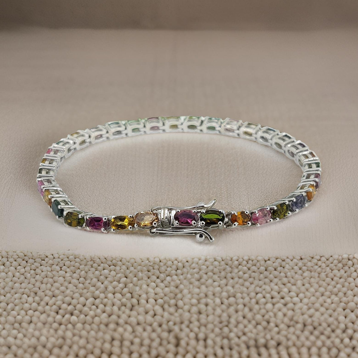 Multi Tourmaline Gemstone Bracelet: 925 Sterling Silver, Handmade
