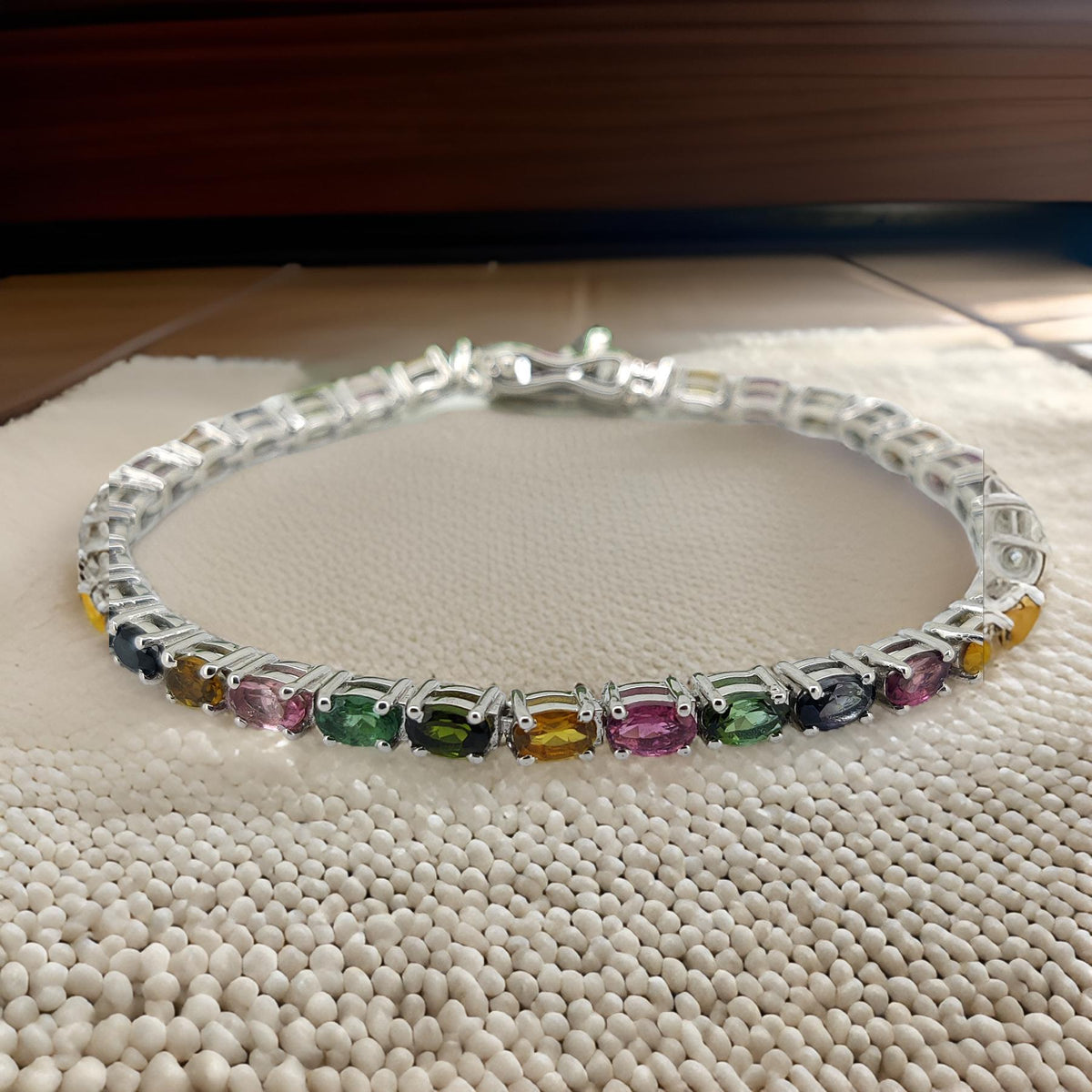 Multi Tourmaline Gemstone Bracelet: 925 Sterling Silver, Handmade