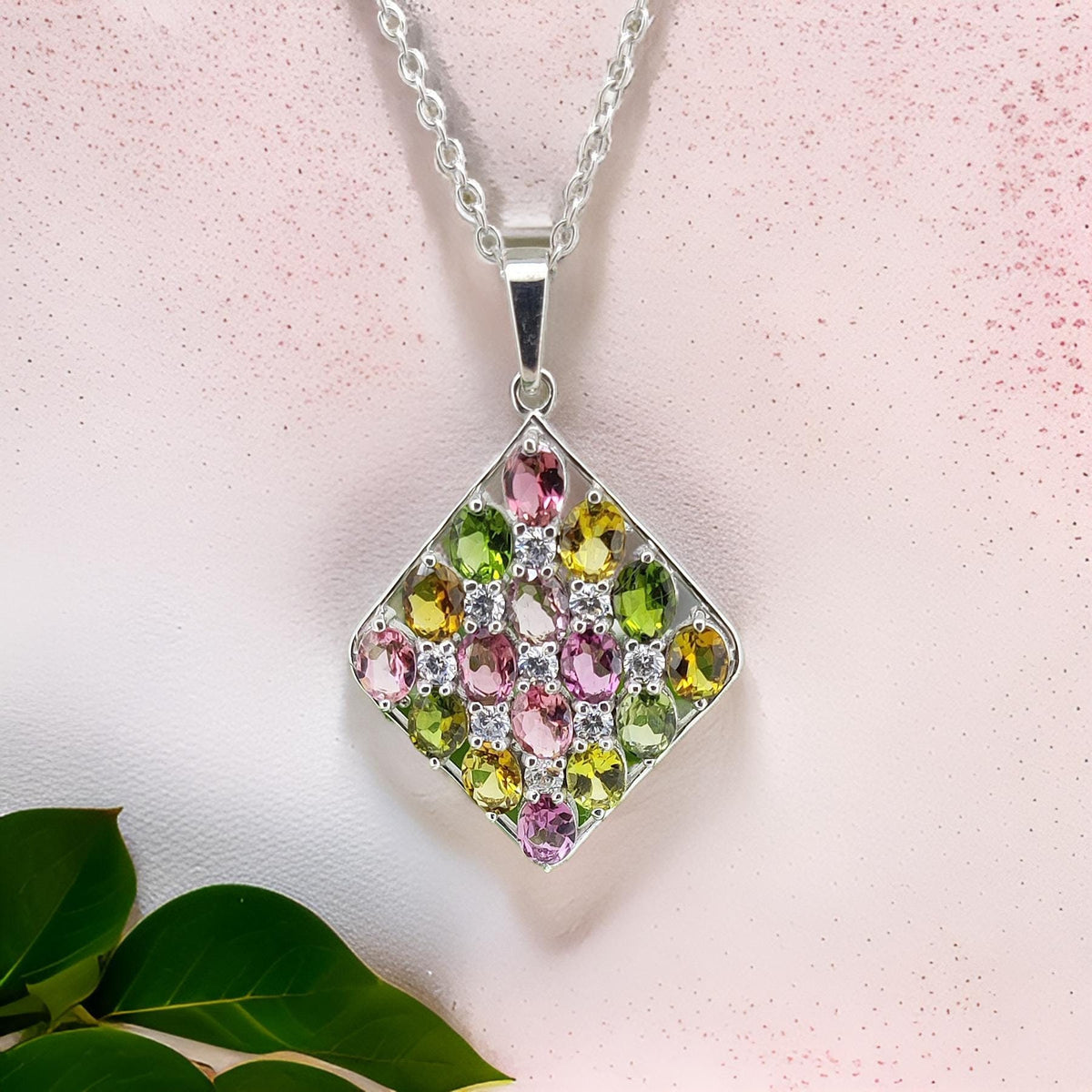 Multi Tourmaline Sterling Silver Pendant: Dainty Oval Gemstone