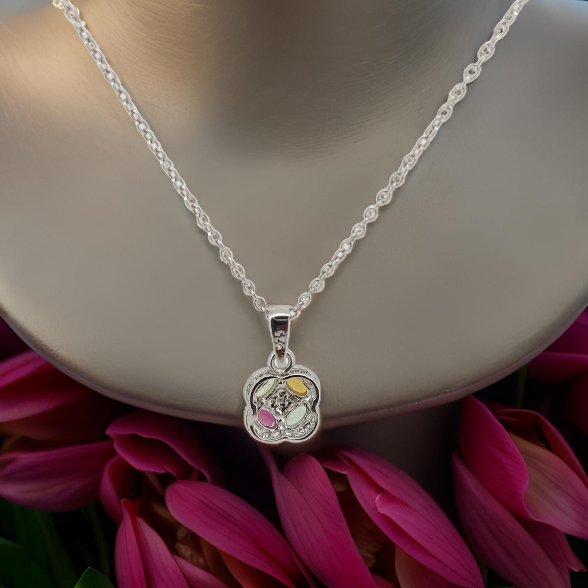 Minimalist Multi Tourmaline Sterling Silver Pendant: October Birthstone