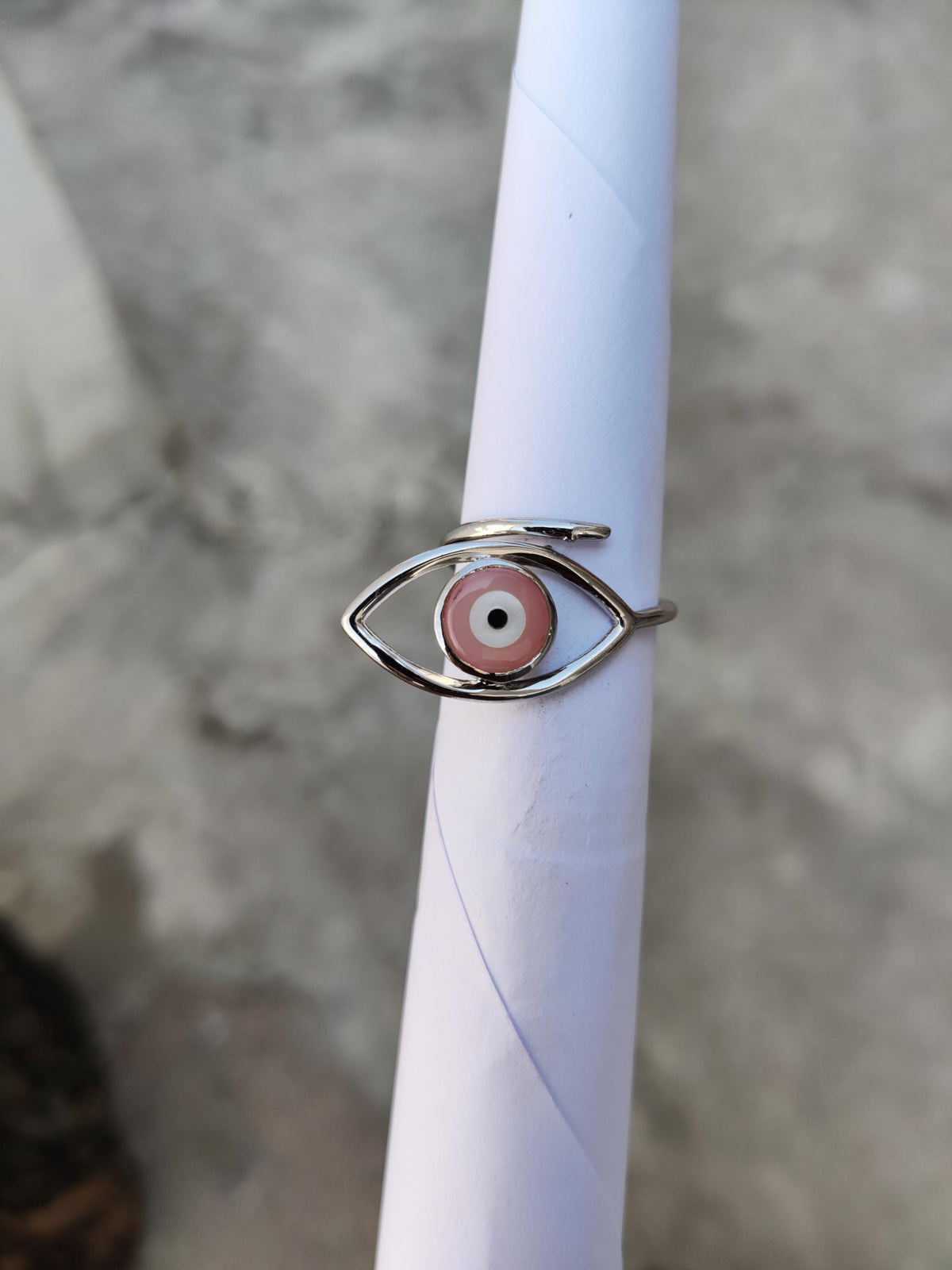 Evil Eye Ring: Adjustable 925 Sterling Silver, Enamel Detail
