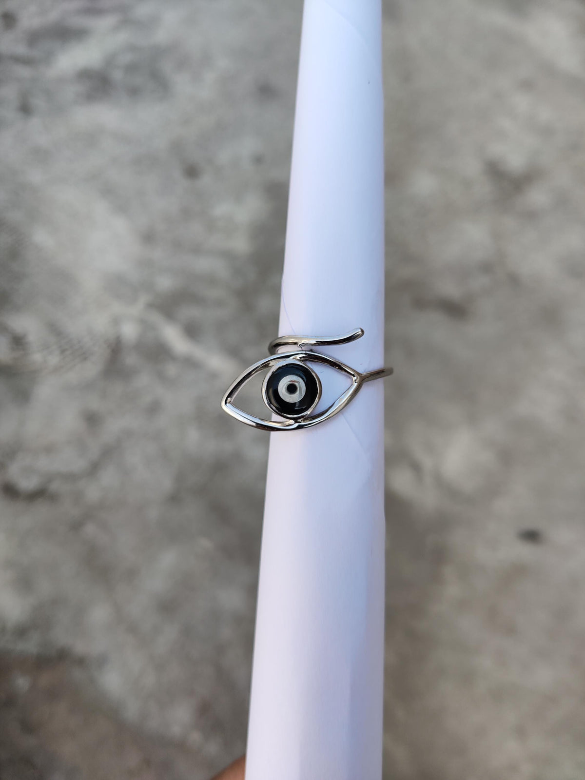 Evil Eye Ring: Adjustable 925 Sterling Silver, Enamel Detail