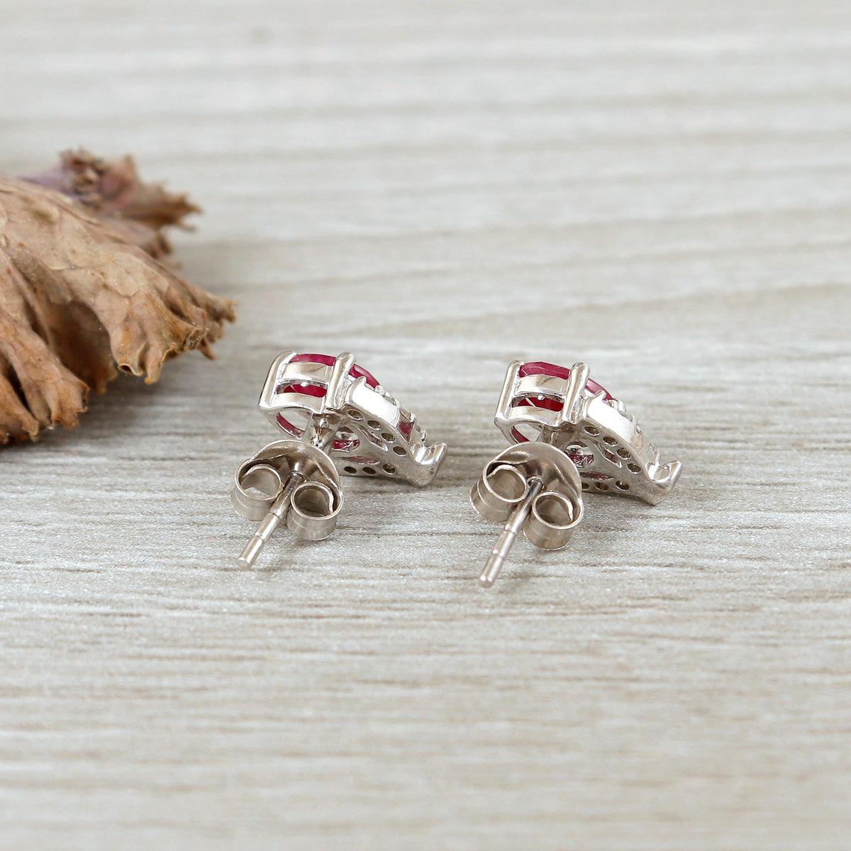 Ruby Stud Earrings: Oval July Birthstone, 925 Sterling Silver