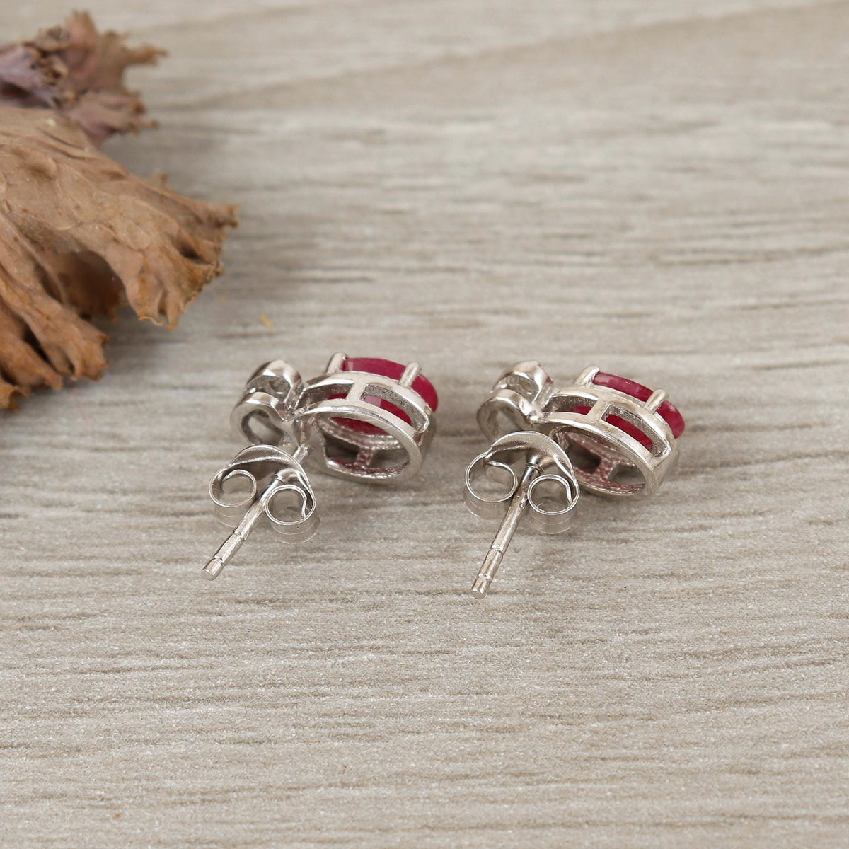 Ruby Sterling Silver Stud Earrings: Oval July Birthstone