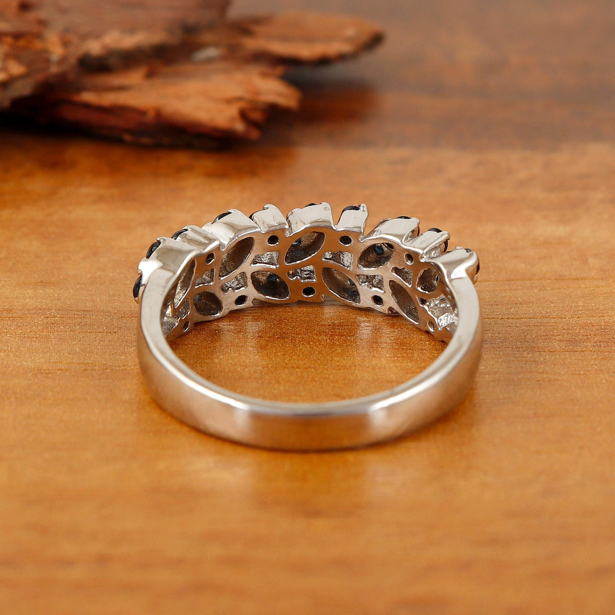 Sapphire Half Eternity Ring, Sterling Silver Wedding Band Jewelry