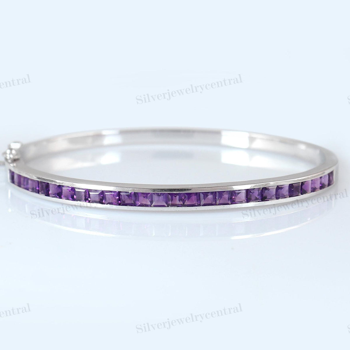 Natural Amethyst Bangle-925 Sterling Silver-February Birthstone-Amethyst Jewelry