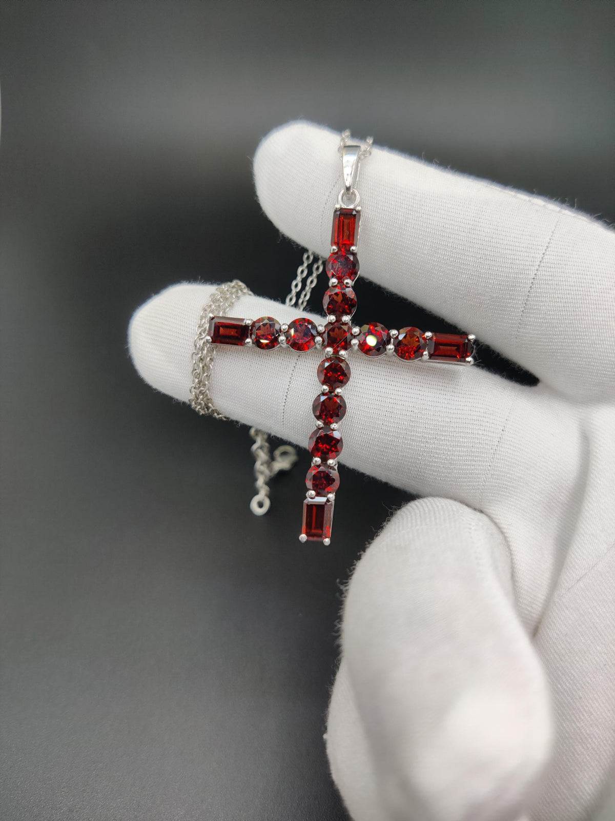 Natural Garnet Cross Pendant: Sterling Silver January Birthstone Jewelry
