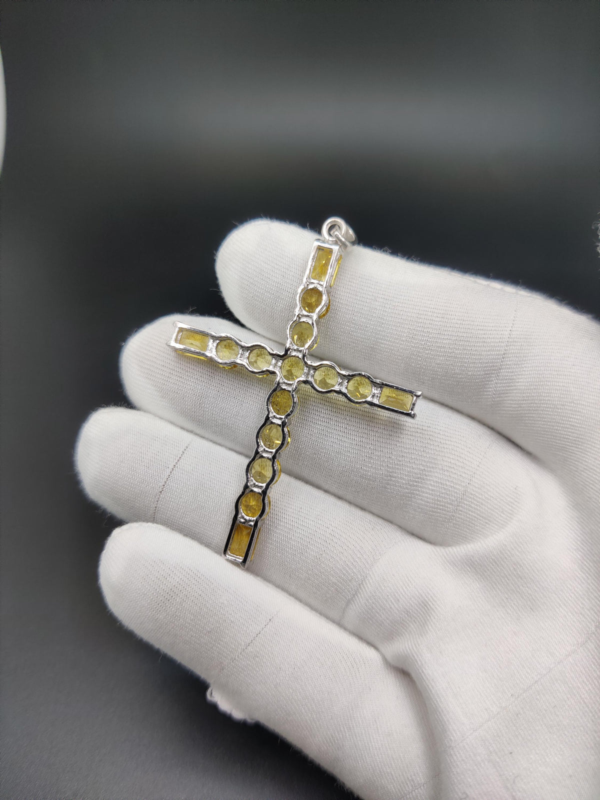 Sterling Silver Citrine Cross Pendant: Handmade November Birthstone
