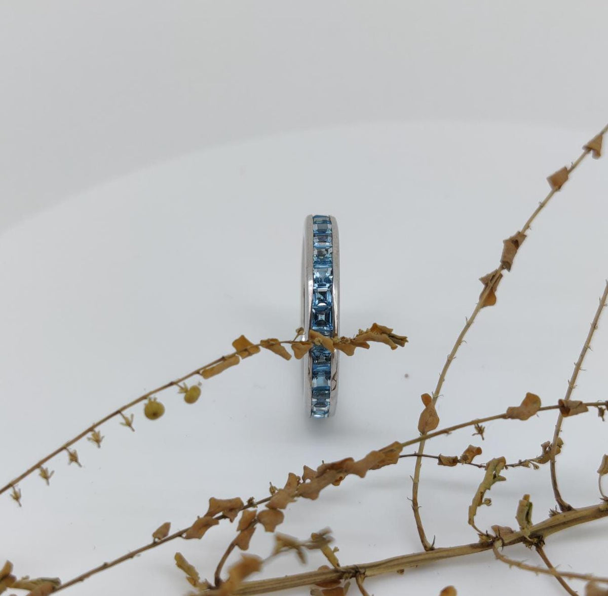 Blue Topaz Sterling Silver Ring: Square Gemstone Band, December Birthstone