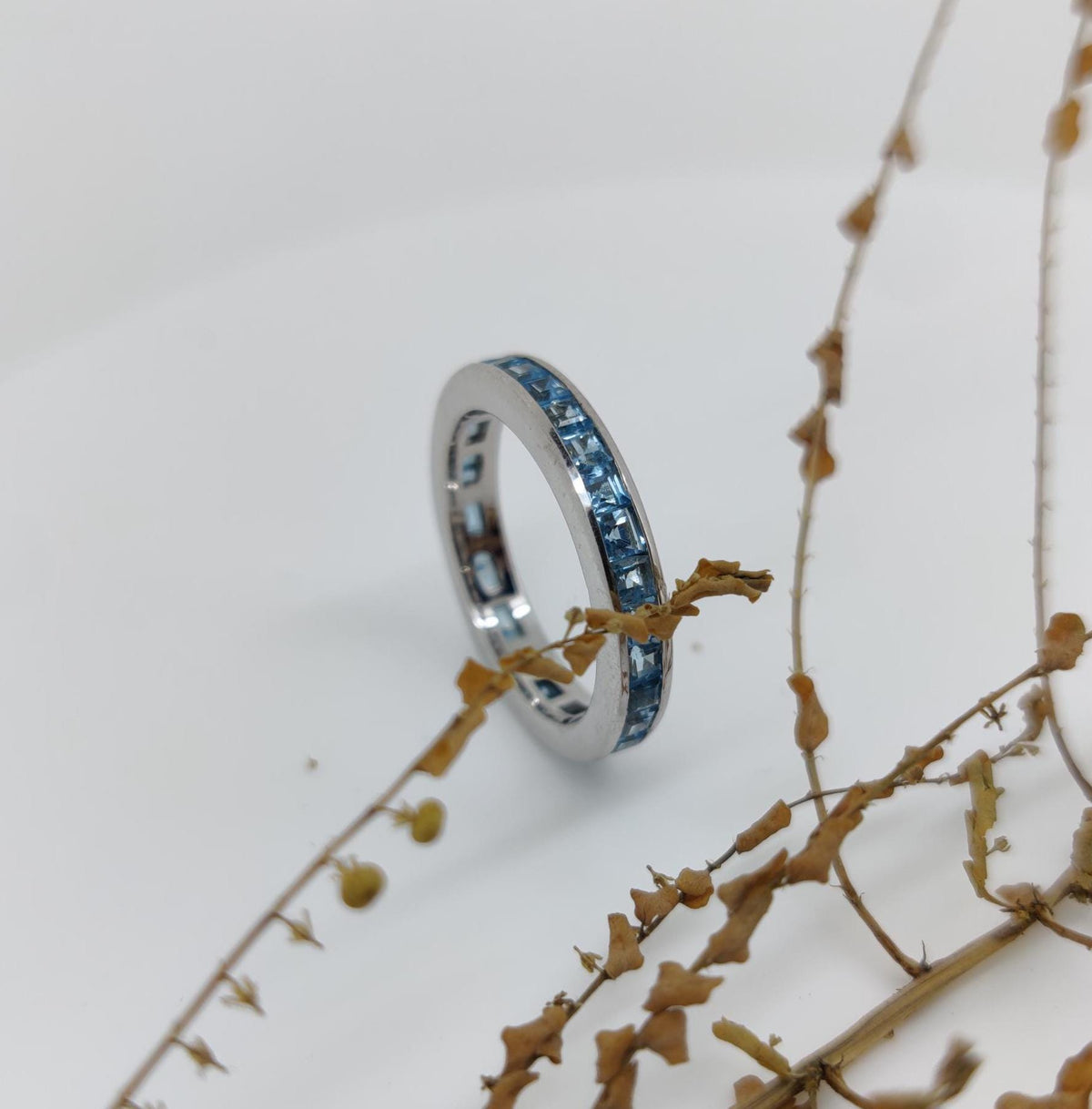 Blue Topaz Sterling Silver Ring: Square Gemstone Band, December Birthstone