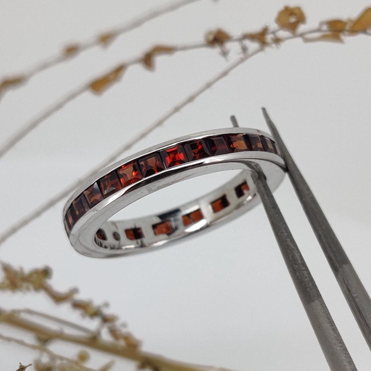 Square Garnet Eternity Band Ring: 925 Sterling Silver Anniversary Jewelry