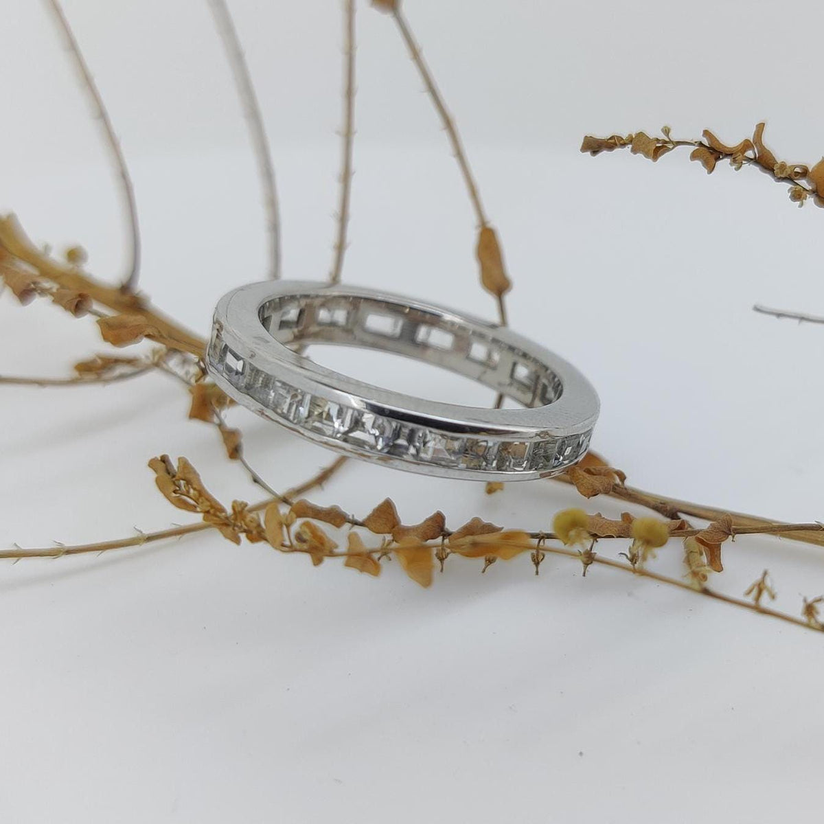 Sterling Silver White Topaz Eternity Band Ring: 925 Silver Wedding Jewelry
