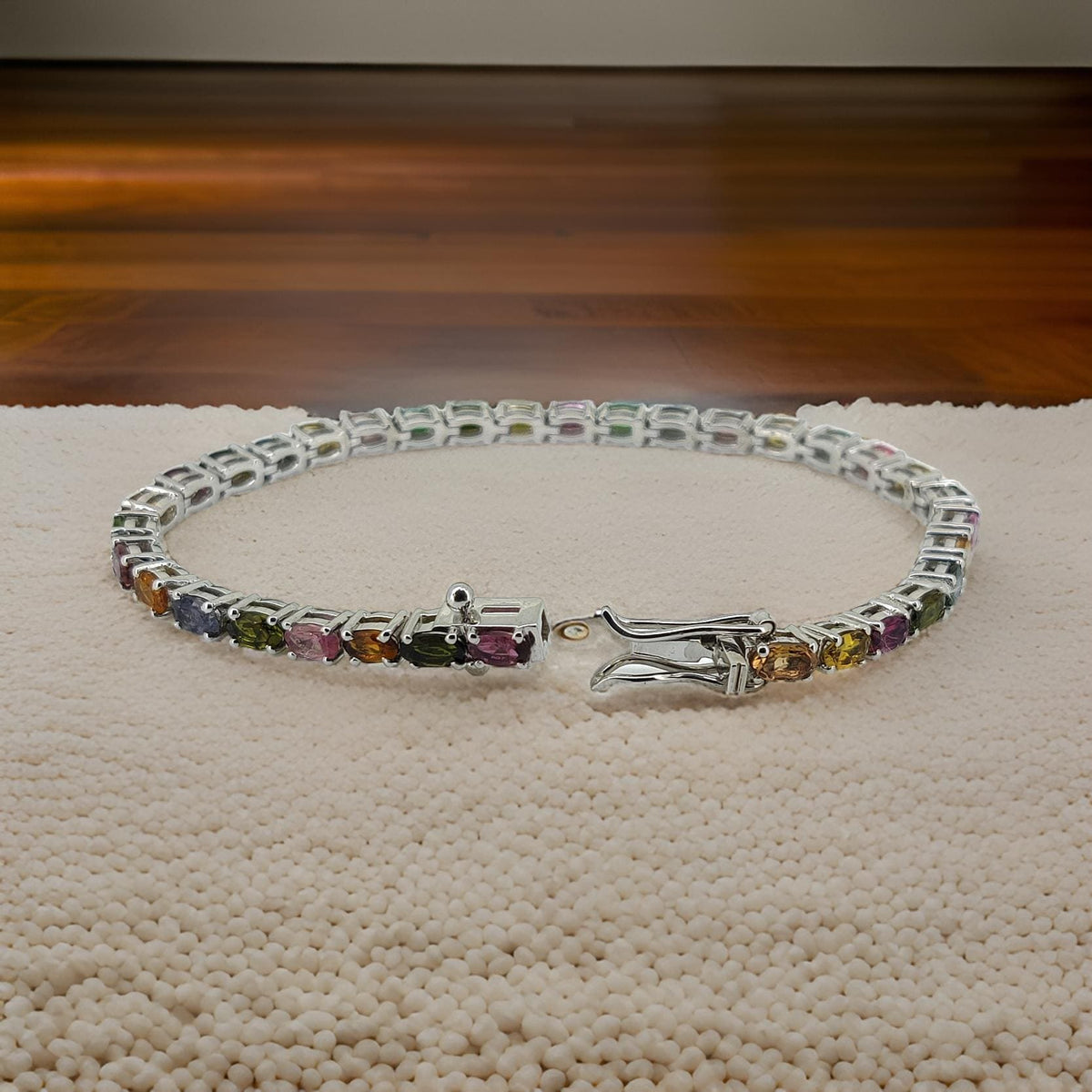 Multi Tourmaline Gemstone Bracelet: 925 Sterling Silver, Handmade