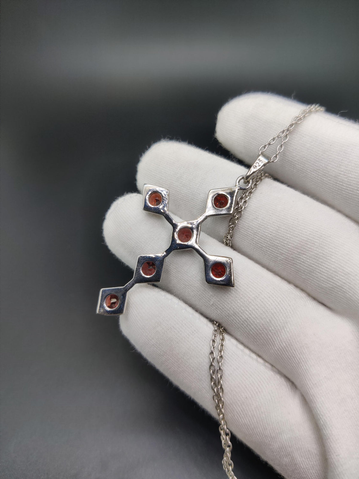 Garnet Holy Cross Pendant: 925 Sterling Silver Unisex Necklace