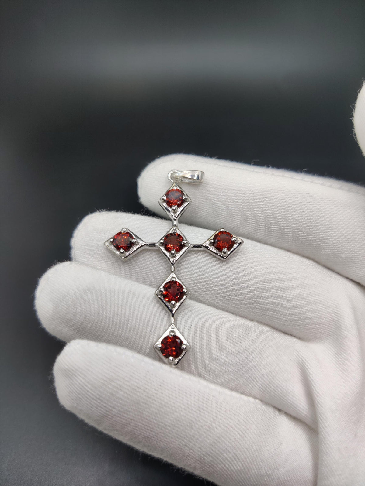 Garnet Holy Cross Pendant: 925 Sterling Silver Unisex Necklace