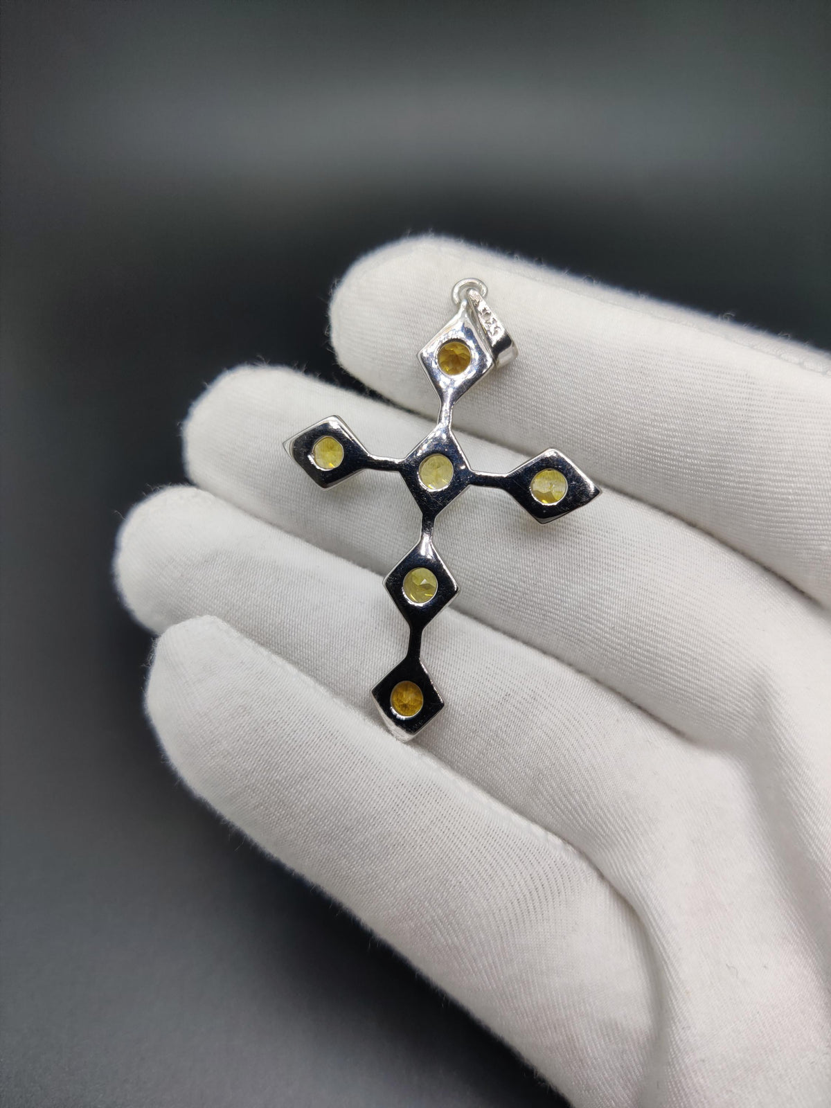 Dainty Citrine Holy Cross Pendant: Sterling Silver Necklace