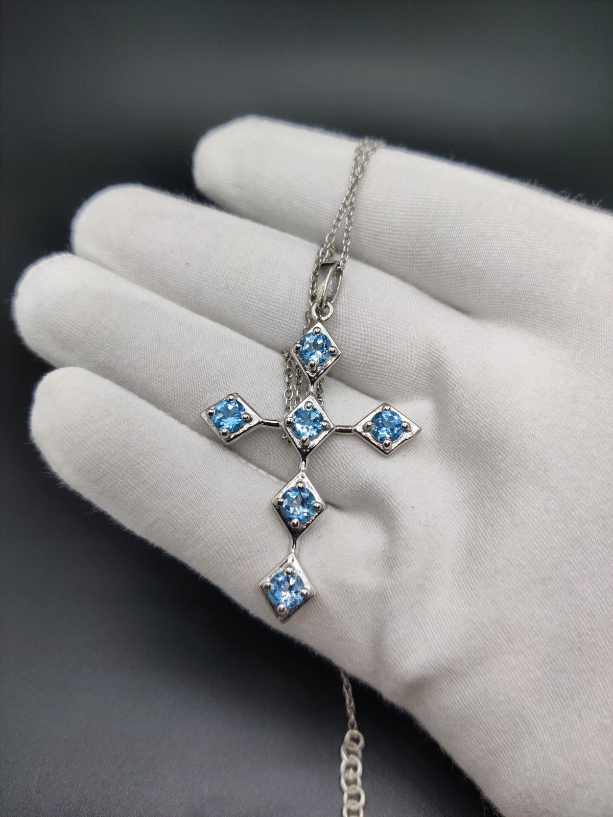 Sterling Silver Swiss Blue Topaz Cross Pendant - December Birthstone