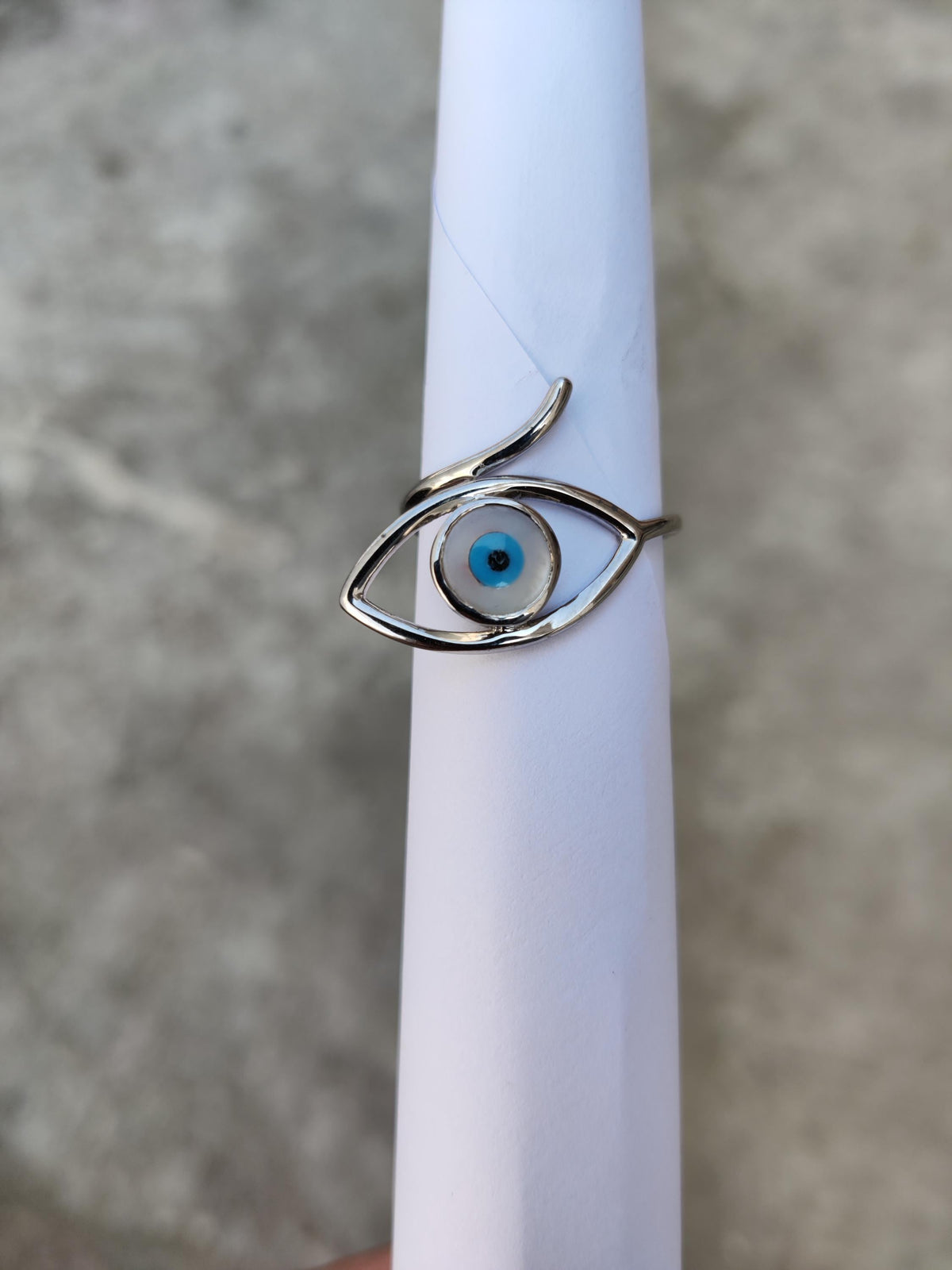 Evil Eye Ring: Adjustable 925 Sterling Silver, Enamel Detail