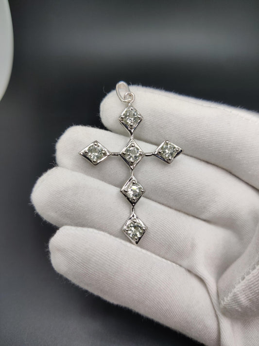Green Amethyst Cross Pendant, Handmade 925 Silver Holy Cross Necklace