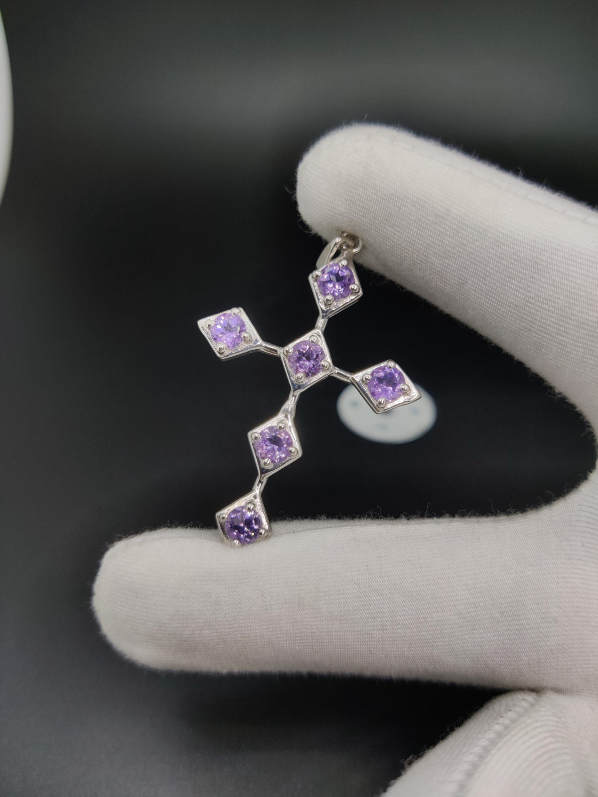 Unique Handmade Sterling Silver Amethyst Holy Cross Pendant Christmas Jewelry