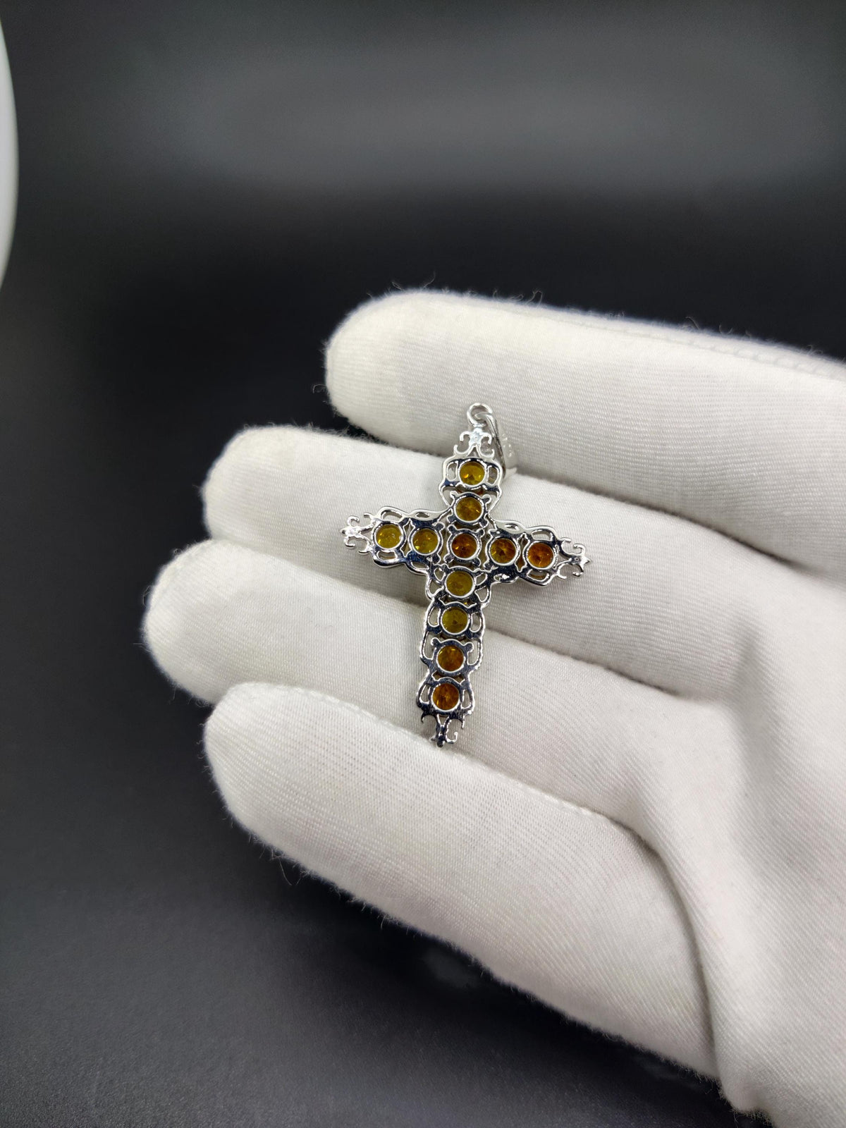 Citrine Holy Cross Pendant: Sterling Silver November Birthstone
