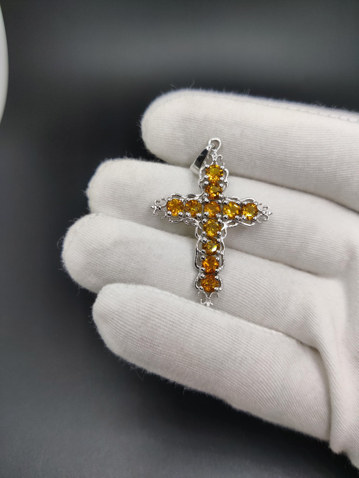 Citrine Holy Cross Pendant: Sterling Silver November Birthstone