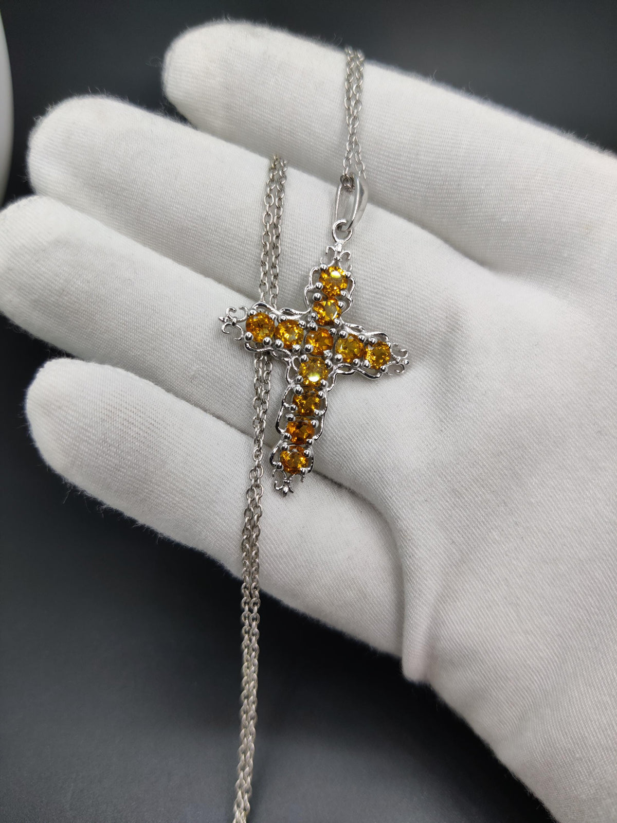 Citrine Holy Cross Pendant: Sterling Silver November Birthstone
