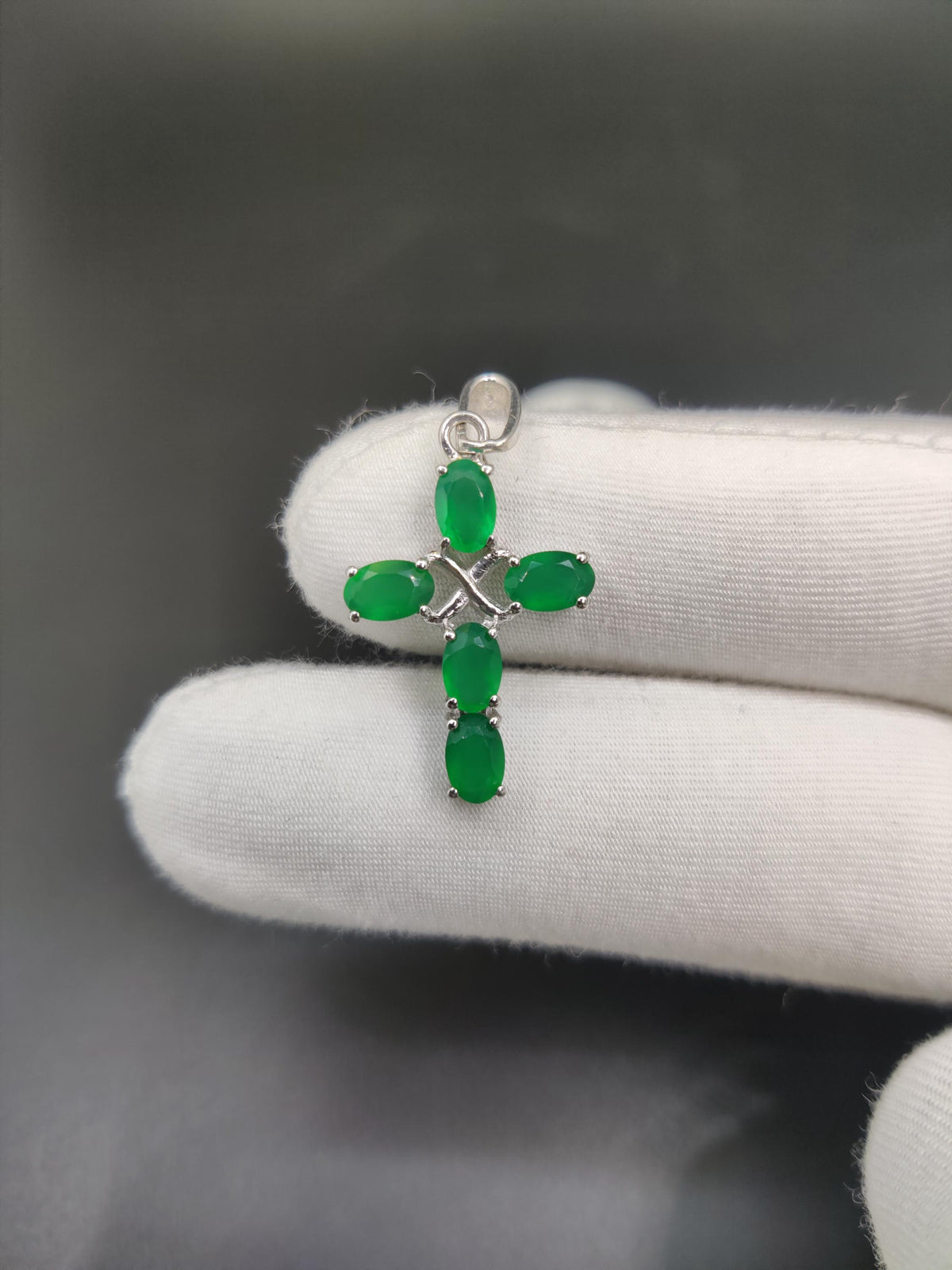 Green Onyx Holy Cross Pendant Necklace, Sterling Silver, May Birthstone, Religious Jewelry