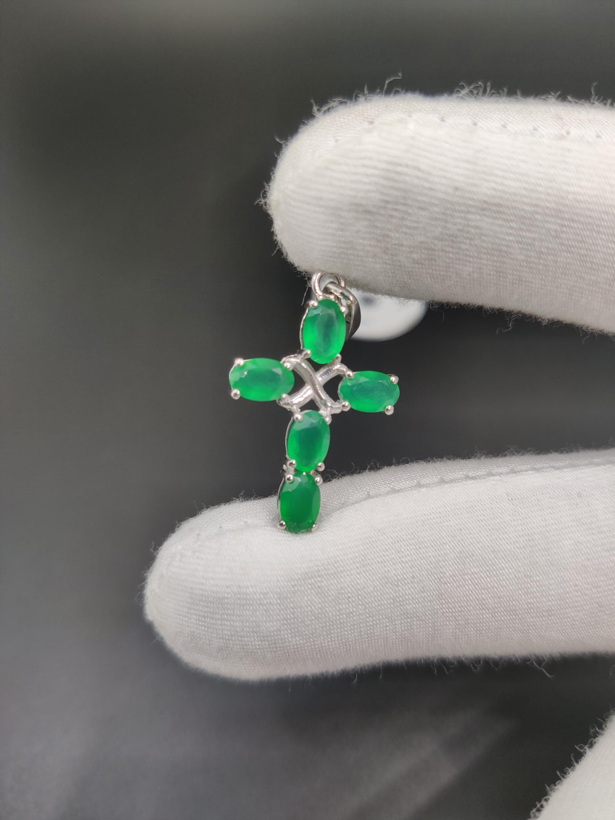 Green Onyx Holy Cross Pendant Necklace, Sterling Silver, May Birthstone, Religious Jewelry