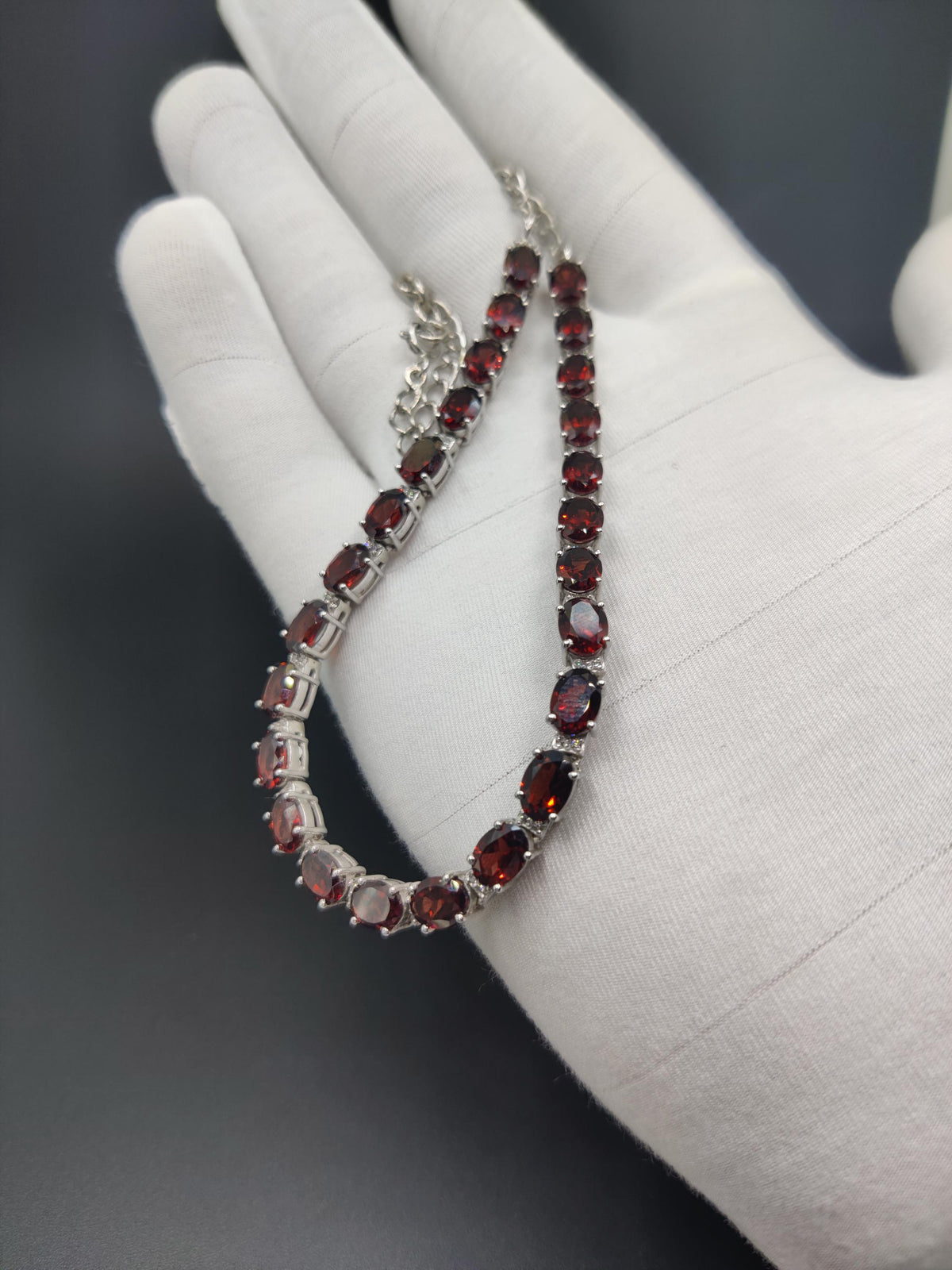 Oval Garnet Necklace Earrings Set, 925 Sterling Silver, January Birthstone Bridal Jewelry