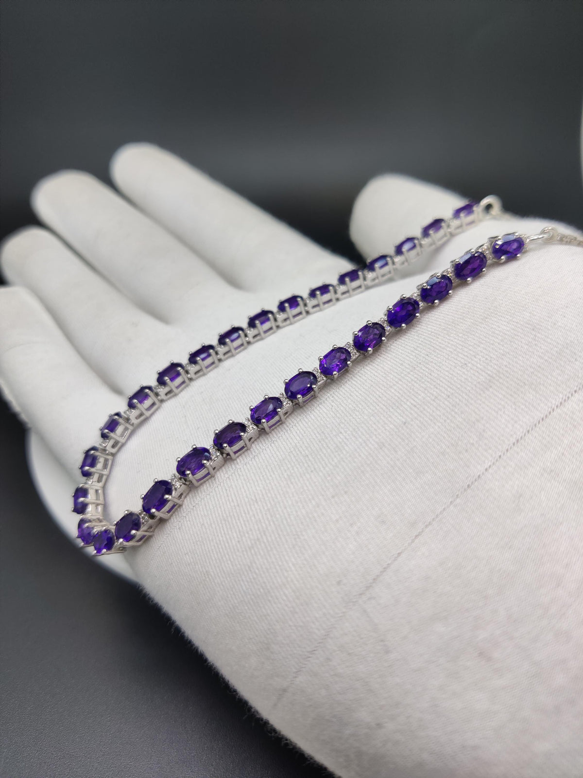 African Amethyst Necklace Earring Set: Sterling Silver, Handmade Oval Gemstone Jewelry