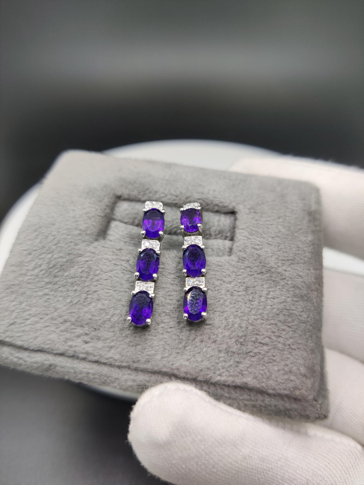 African Amethyst Necklace Earring Set: Sterling Silver, Handmade Oval Gemstone Jewelry