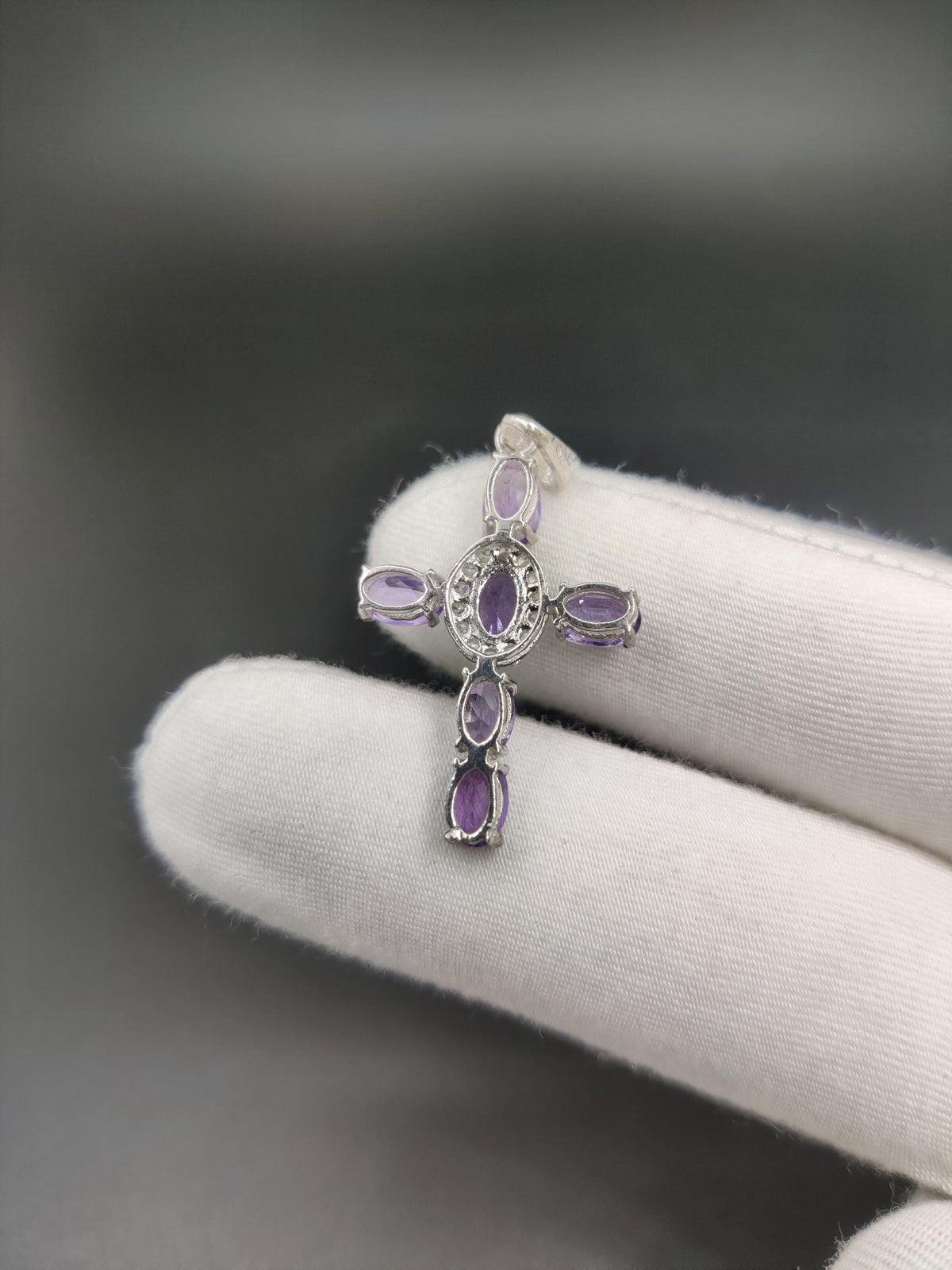 Unique Artisan Cross Pendant, Amethyst Gemstone Necklace, Vintage Style Gift for Her