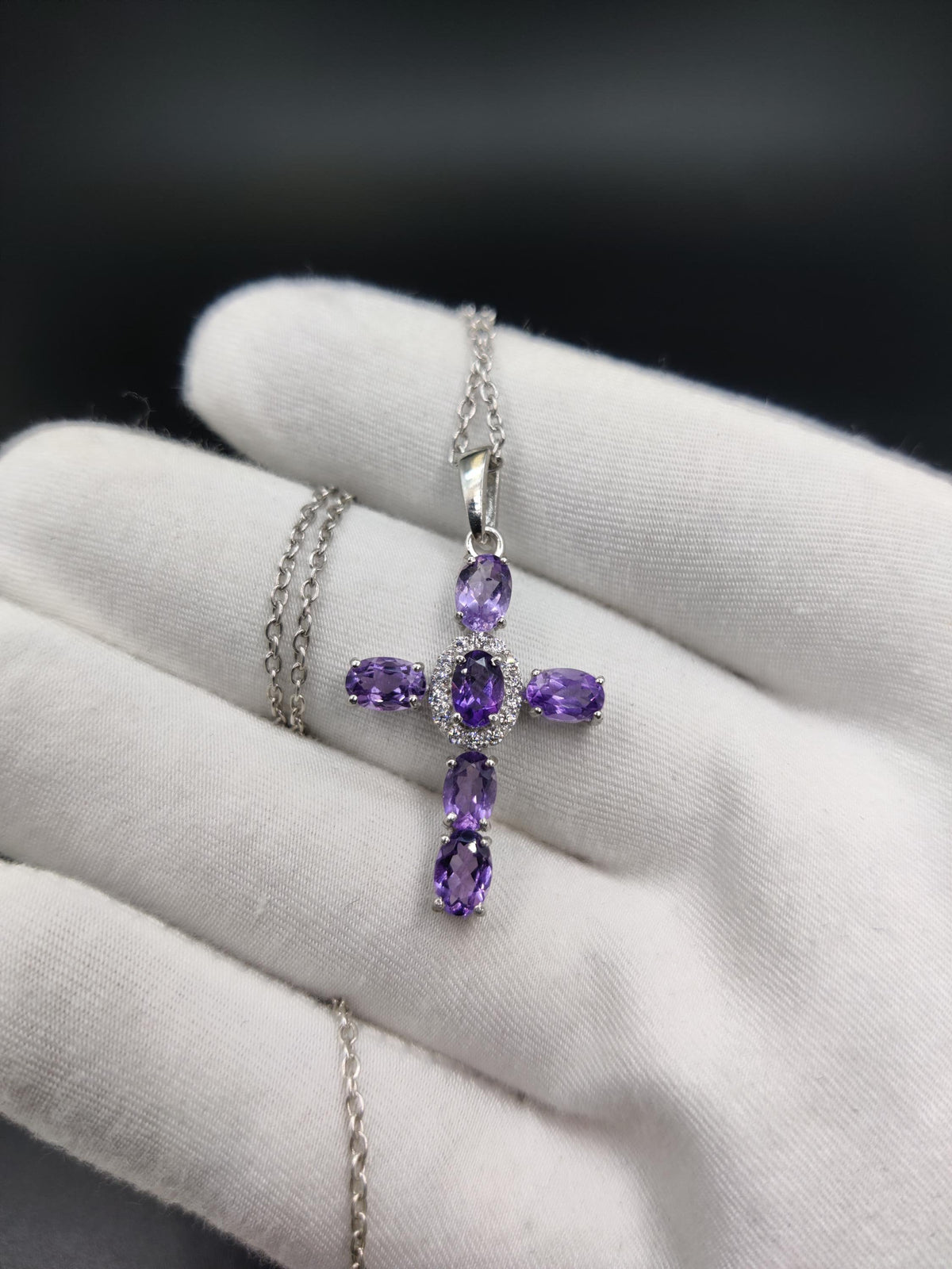 Unique Artisan Cross Pendant, Amethyst Gemstone Necklace, Vintage Style Gift for Her