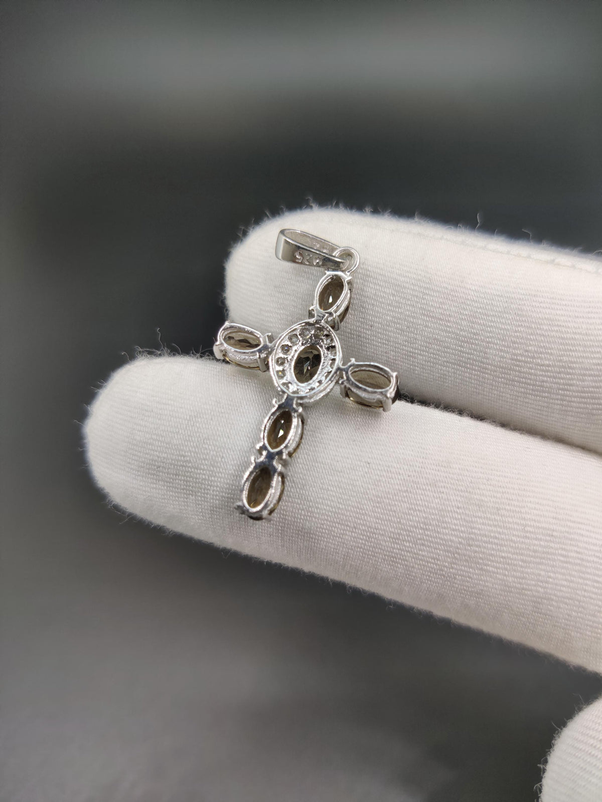 Gothic Smoky Quartz Pendant Necklace: 925 Sterling Silver, CZ Diamond