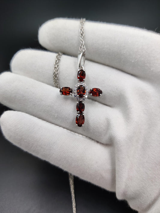 Sterling Silver Garnet Holy Cross Pendant, January Birthstone