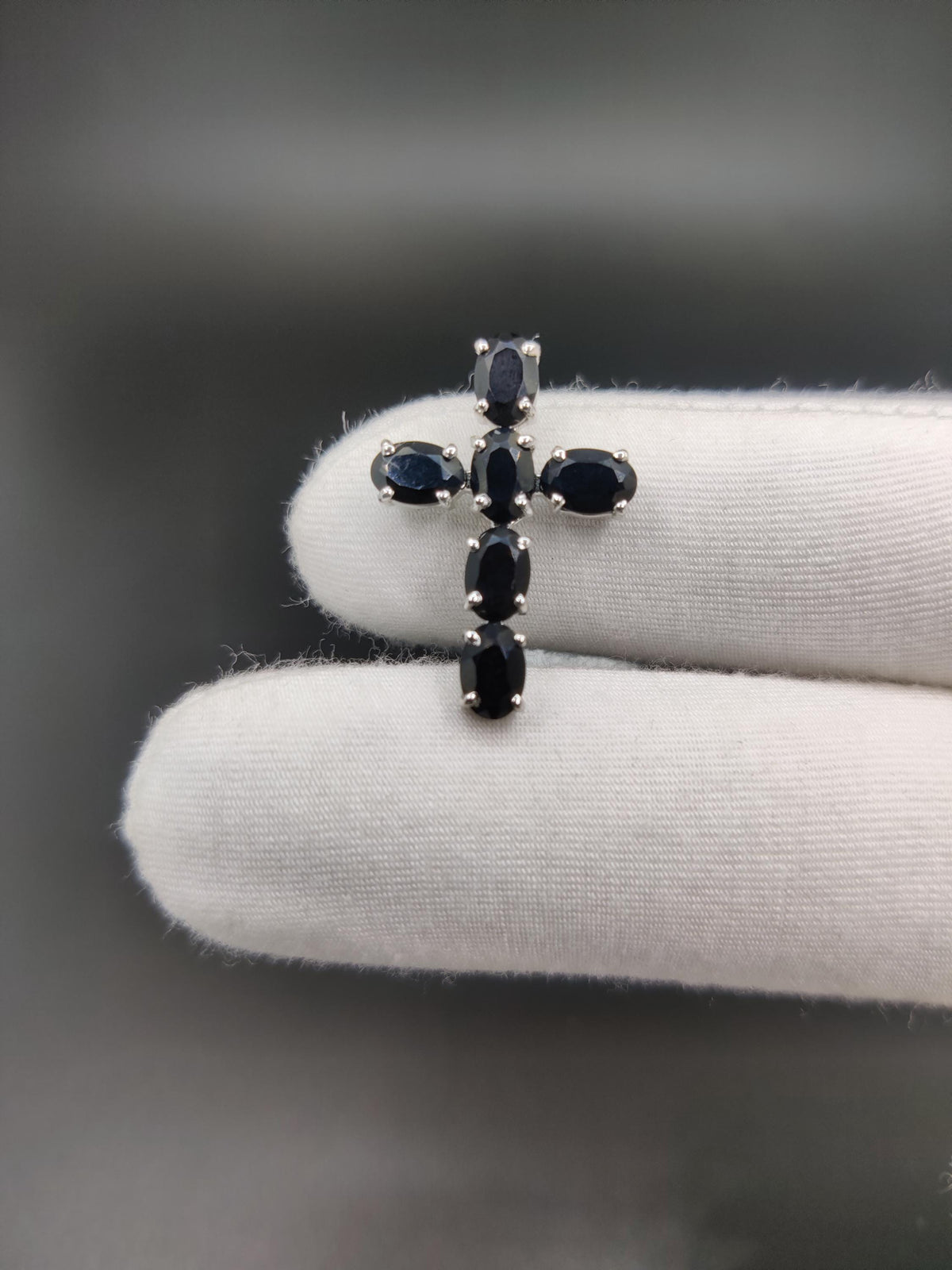 Black Onyx Sterling Silver Cross Pendant, Gothic Necklace