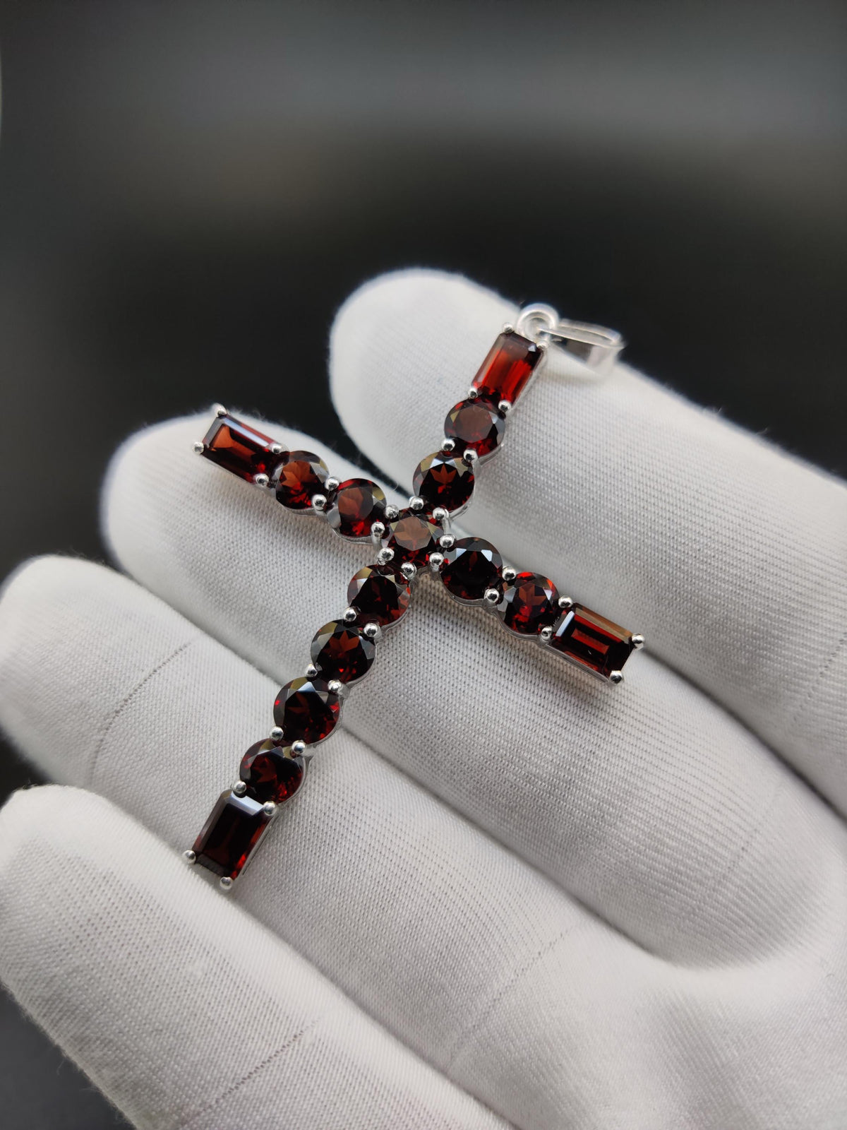 Natural Garnet Cross Pendant: Sterling Silver January Birthstone Jewelry