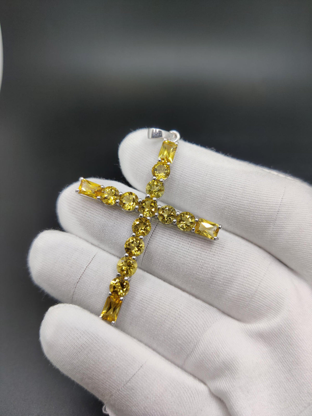 Sterling Silver Citrine Cross Pendant: Handmade November Birthstone
