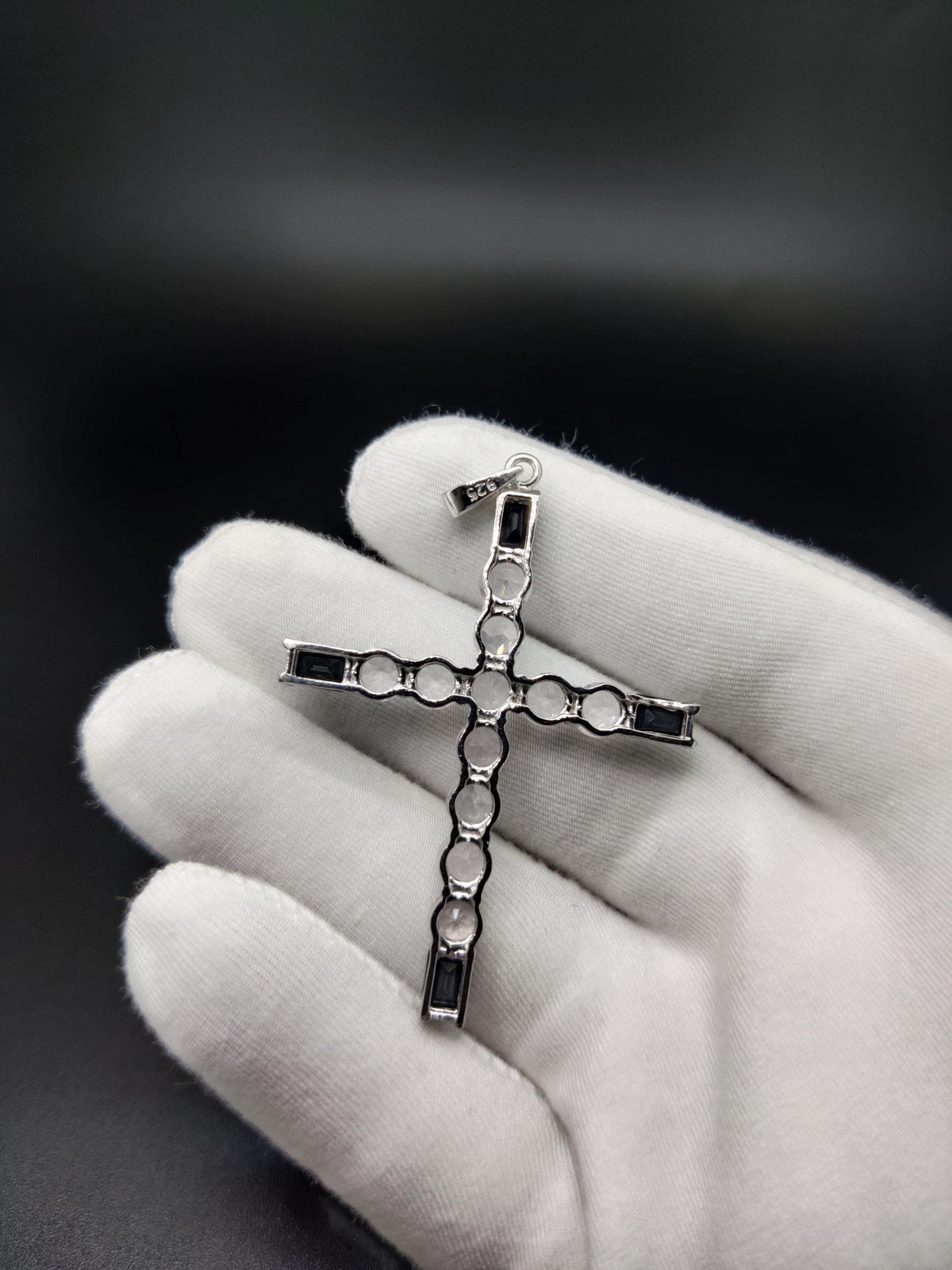 Rose Quartz & Black Onyx Cross Pendant, Handmade Sterling Silver Holy Cross, Christmas Jewelry