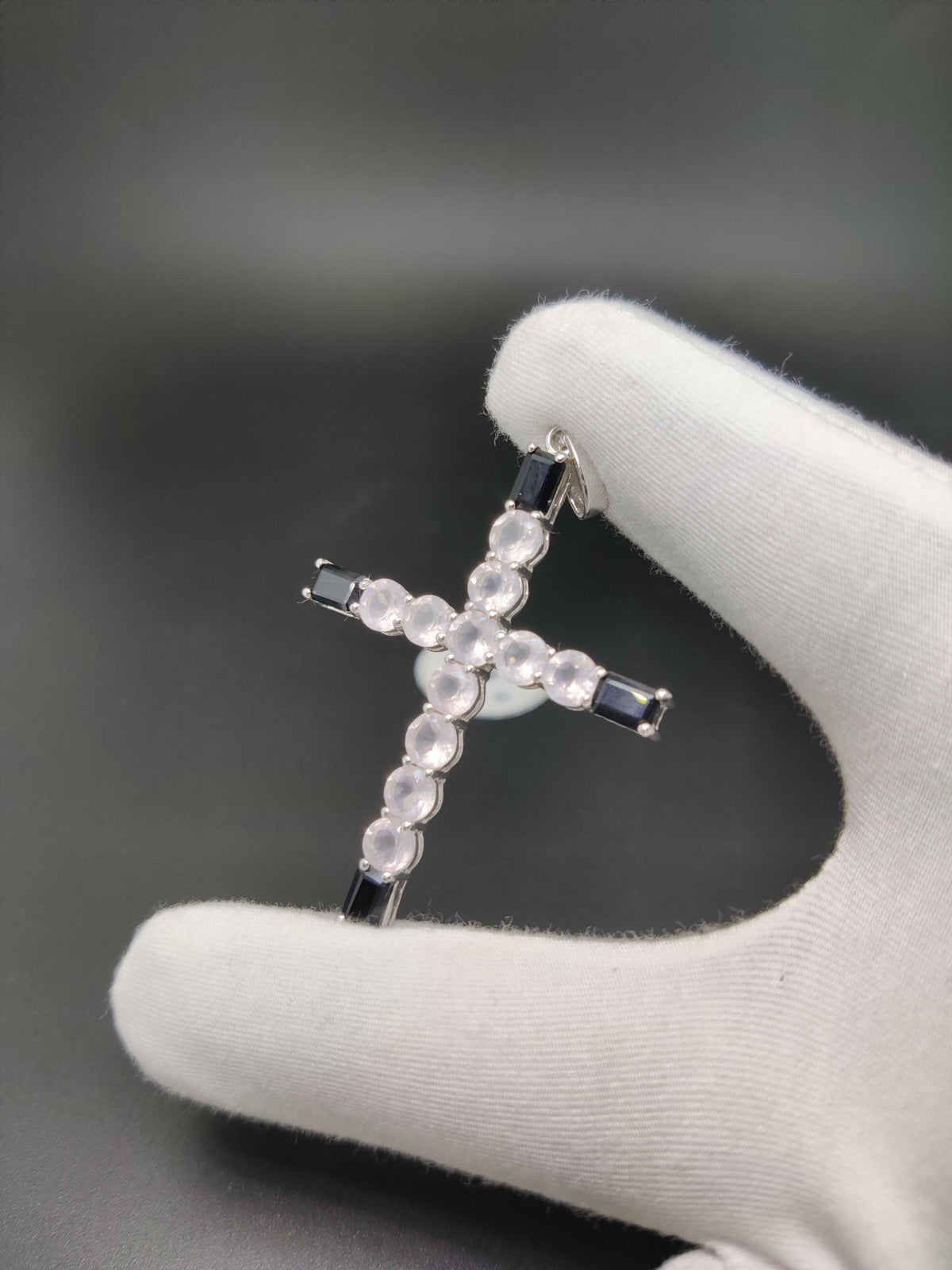 Rose Quartz & Black Onyx Cross Pendant, Handmade Sterling Silver Holy Cross, Christmas Jewelry