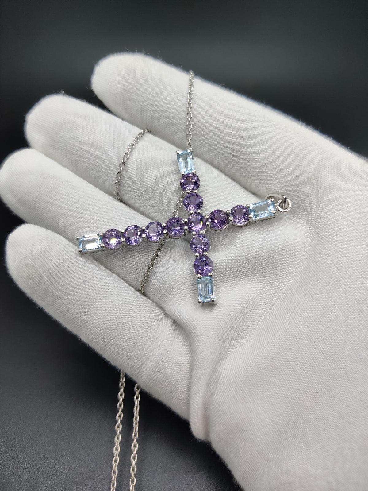 Amethyst Cross Necklace: Sterling Silver Pendant, Handmade Gemstone Jewelry