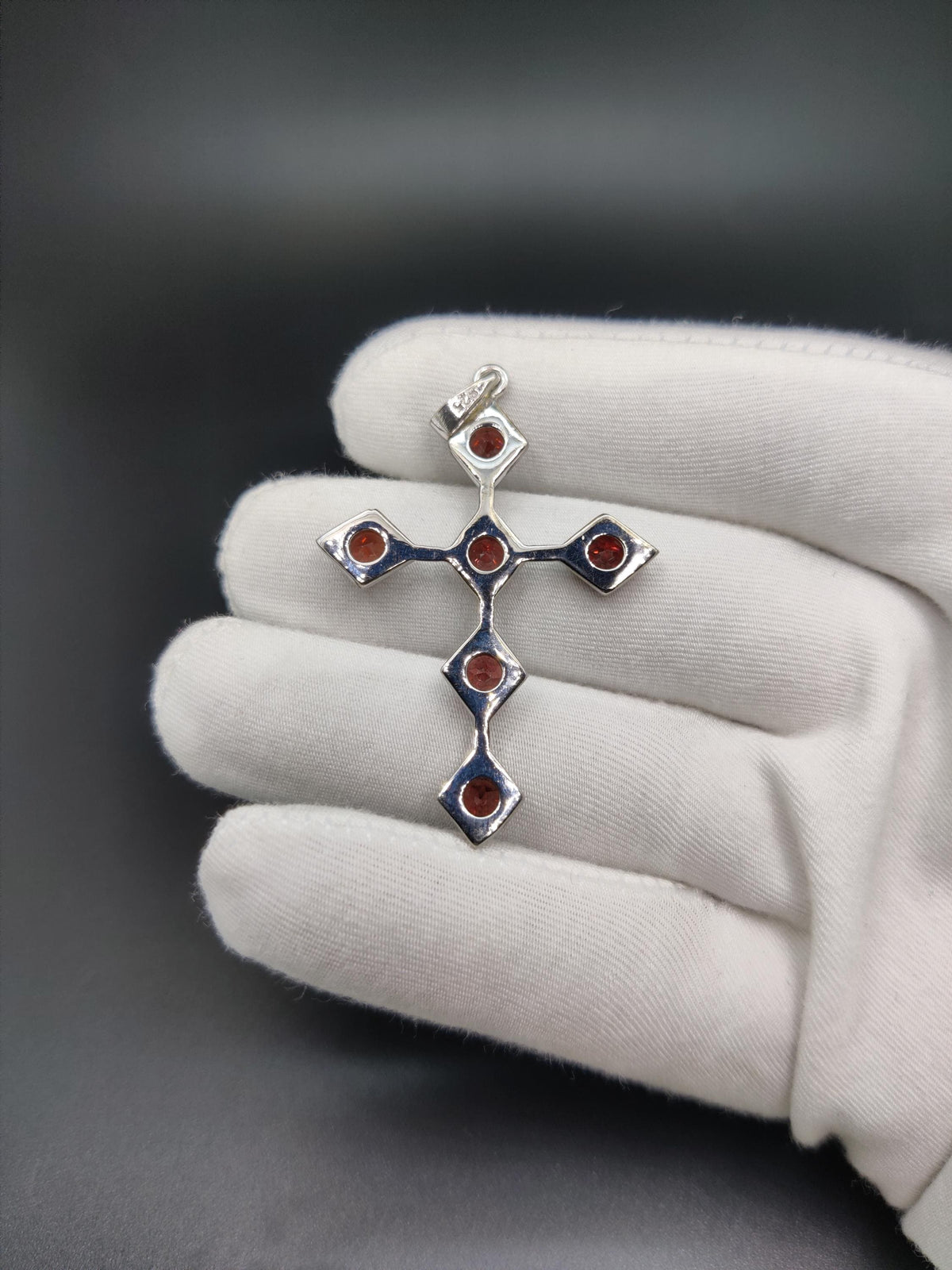 Garnet Holy Cross Pendant: 925 Sterling Silver Unisex Necklace