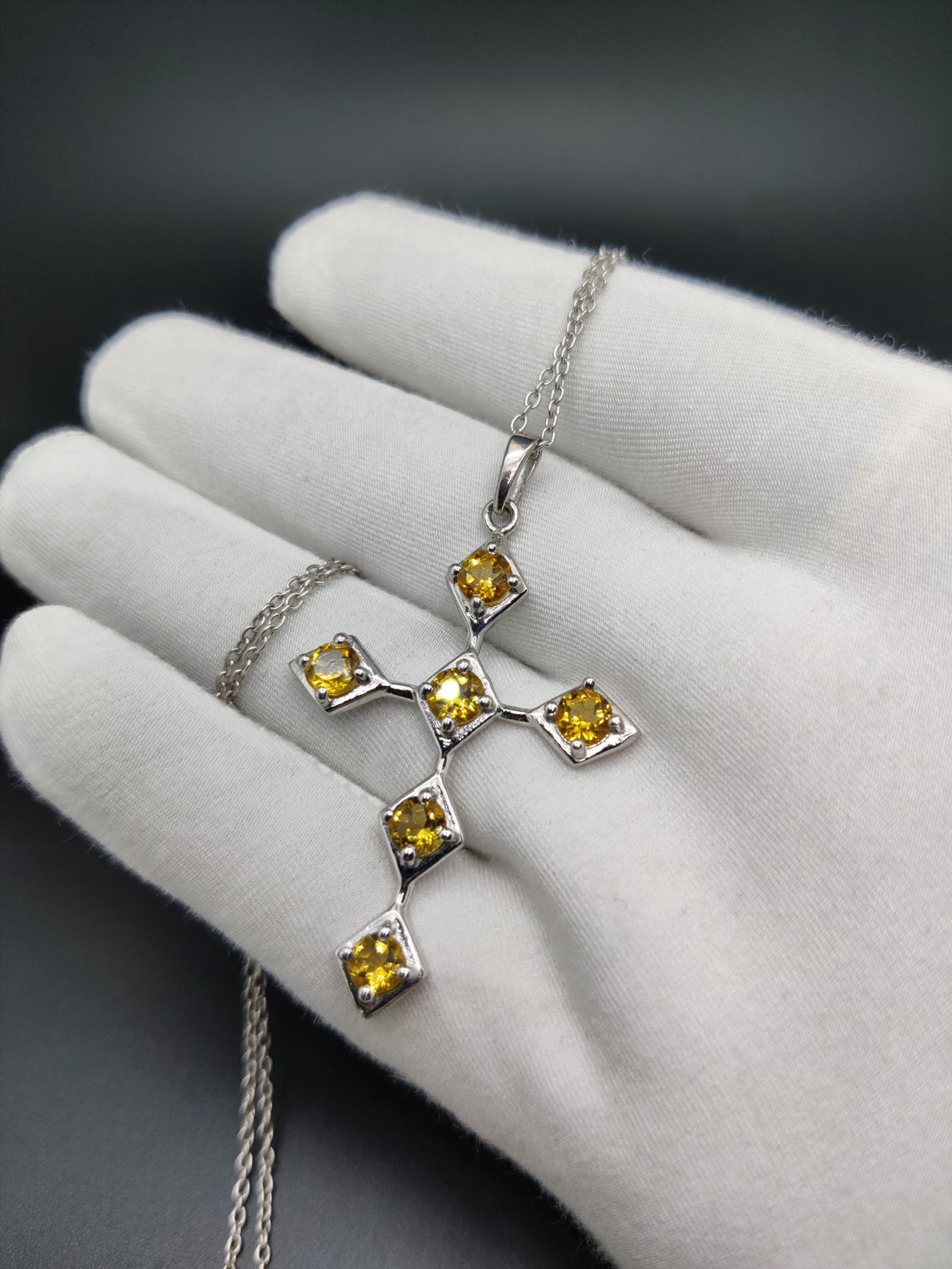 Dainty Citrine Holy Cross Pendant: Sterling Silver Necklace
