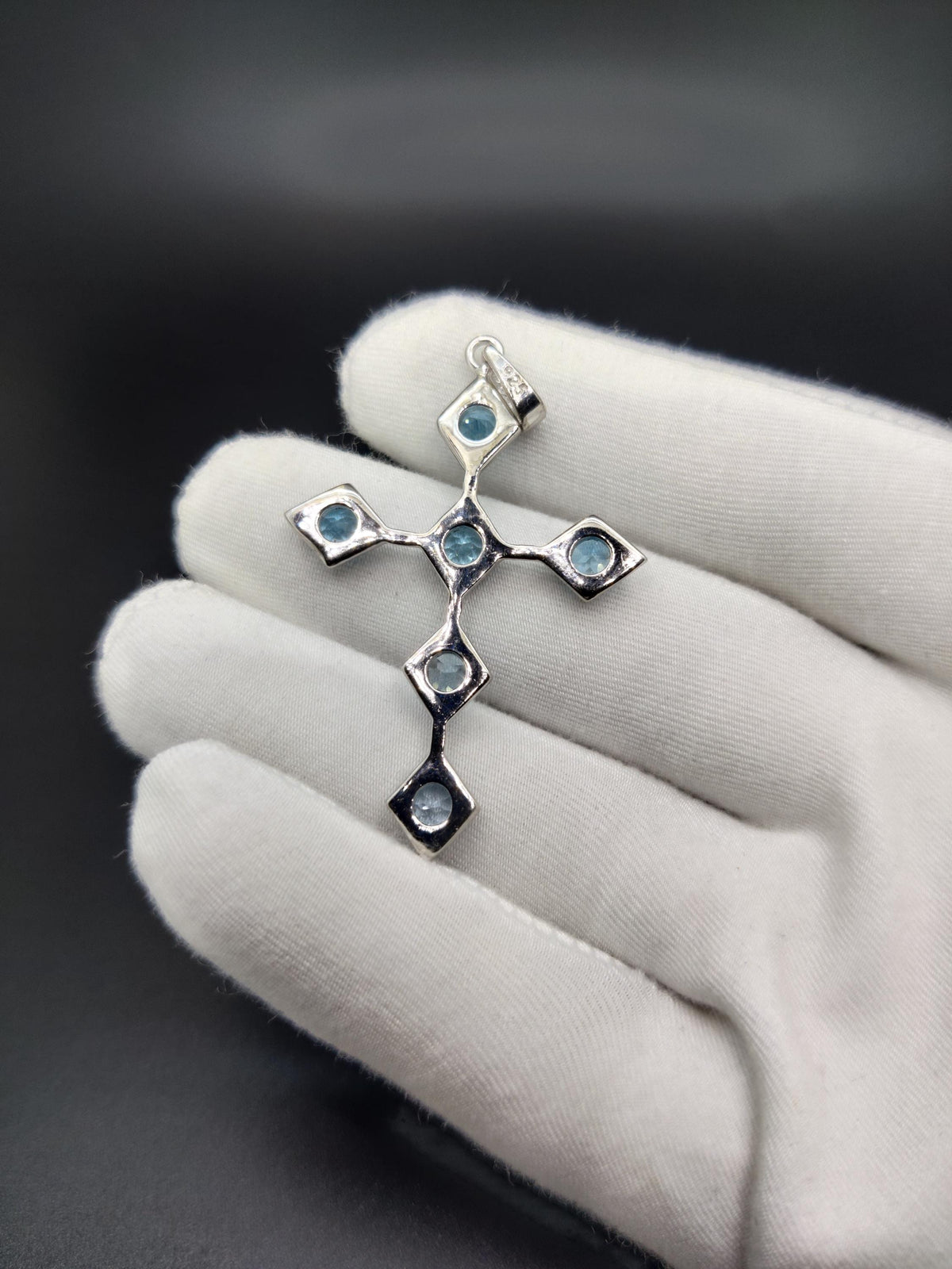 Sterling Silver Swiss Blue Topaz Cross Pendant - December Birthstone