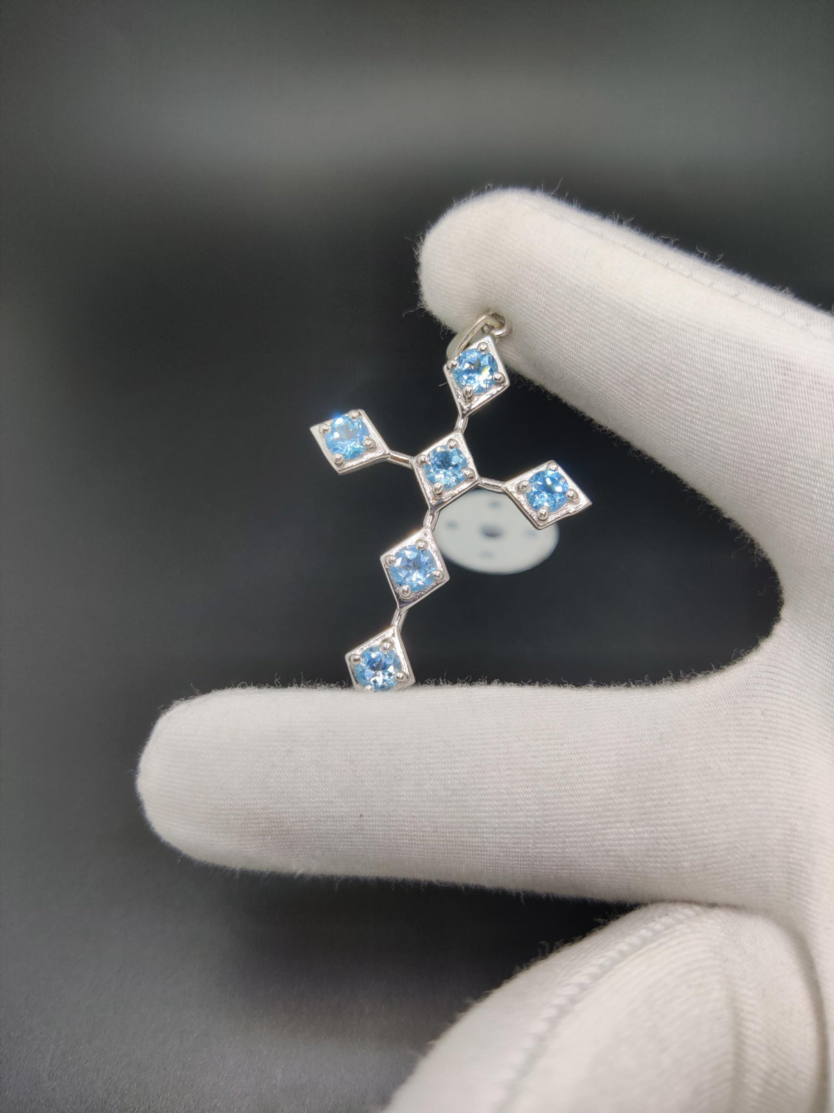 Sterling Silver Swiss Blue Topaz Cross Pendant - December Birthstone