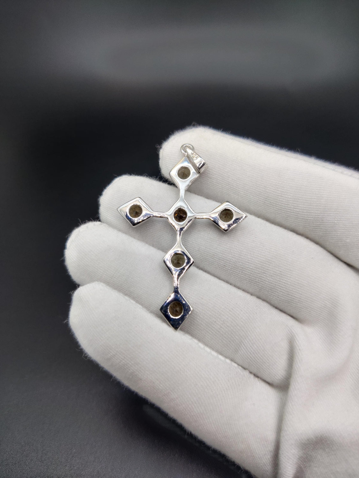 Smoky Quartz Sterling Silver Cross Pendant Necklace