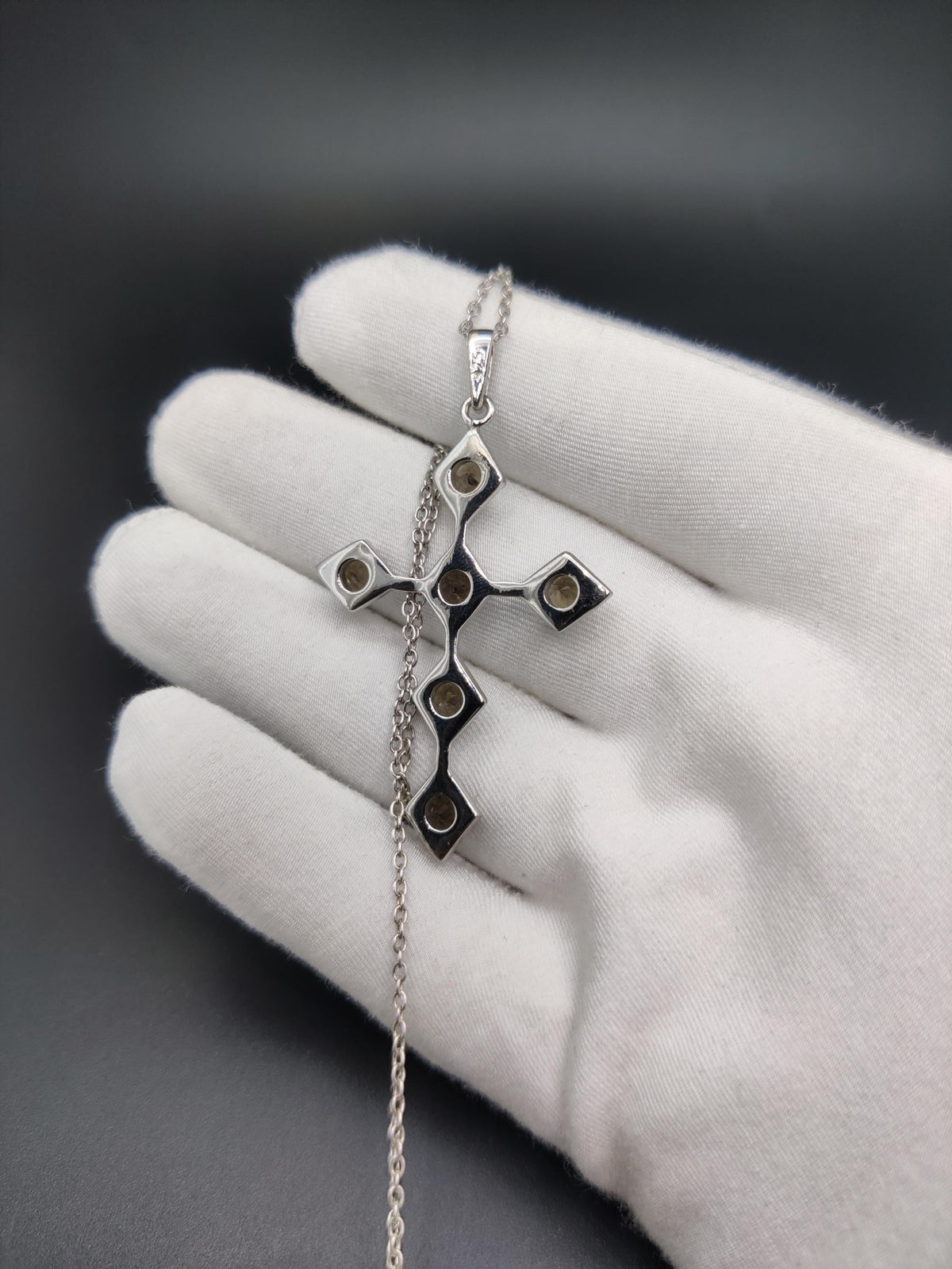 Smoky Quartz Sterling Silver Cross Pendant Necklace
