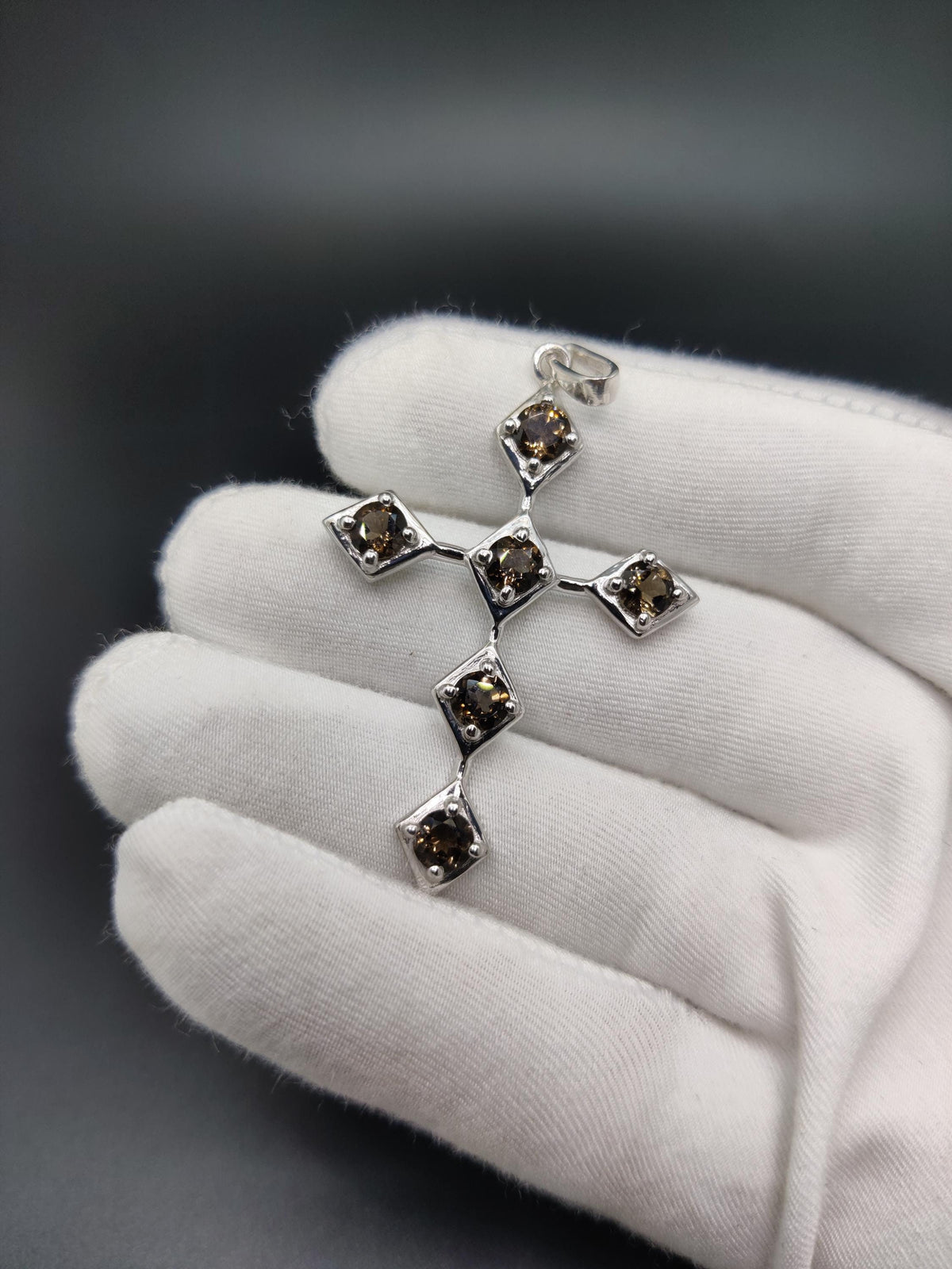 Smoky Quartz Sterling Silver Cross Pendant Necklace